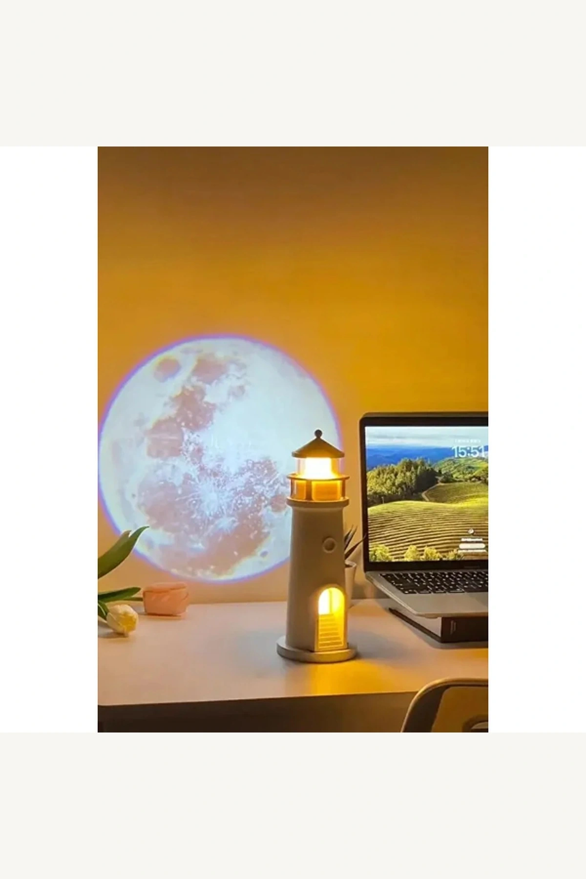 Şarj Edilebilir Deniz Feneri Projektör Gece Lambası Uzaktan Kumandalı 4 Parlaklık Seviyeli Zaman Ayarlı