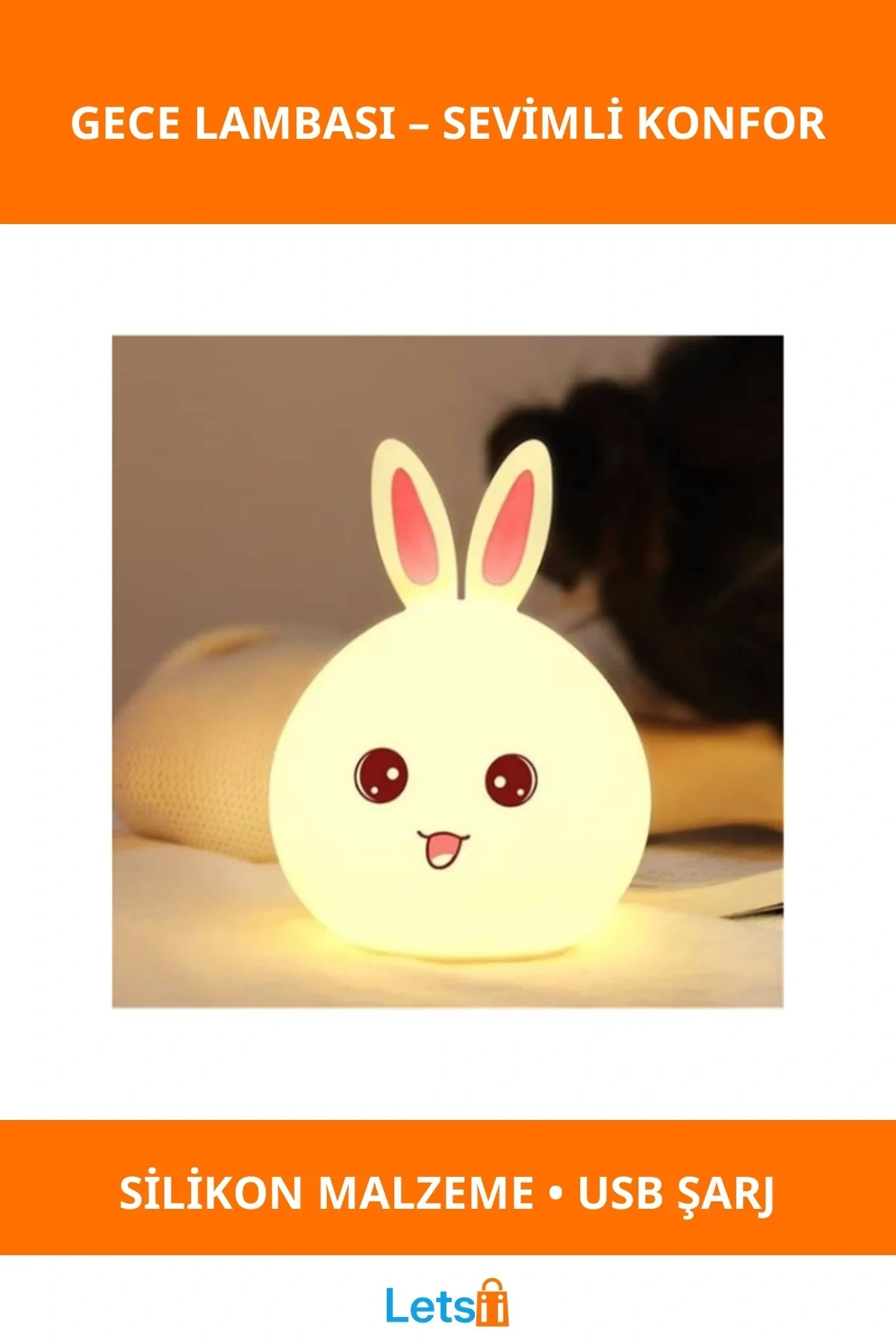 Şarj Edilebilir Sevimli Tavşan Tasarımlı Gece Lambası