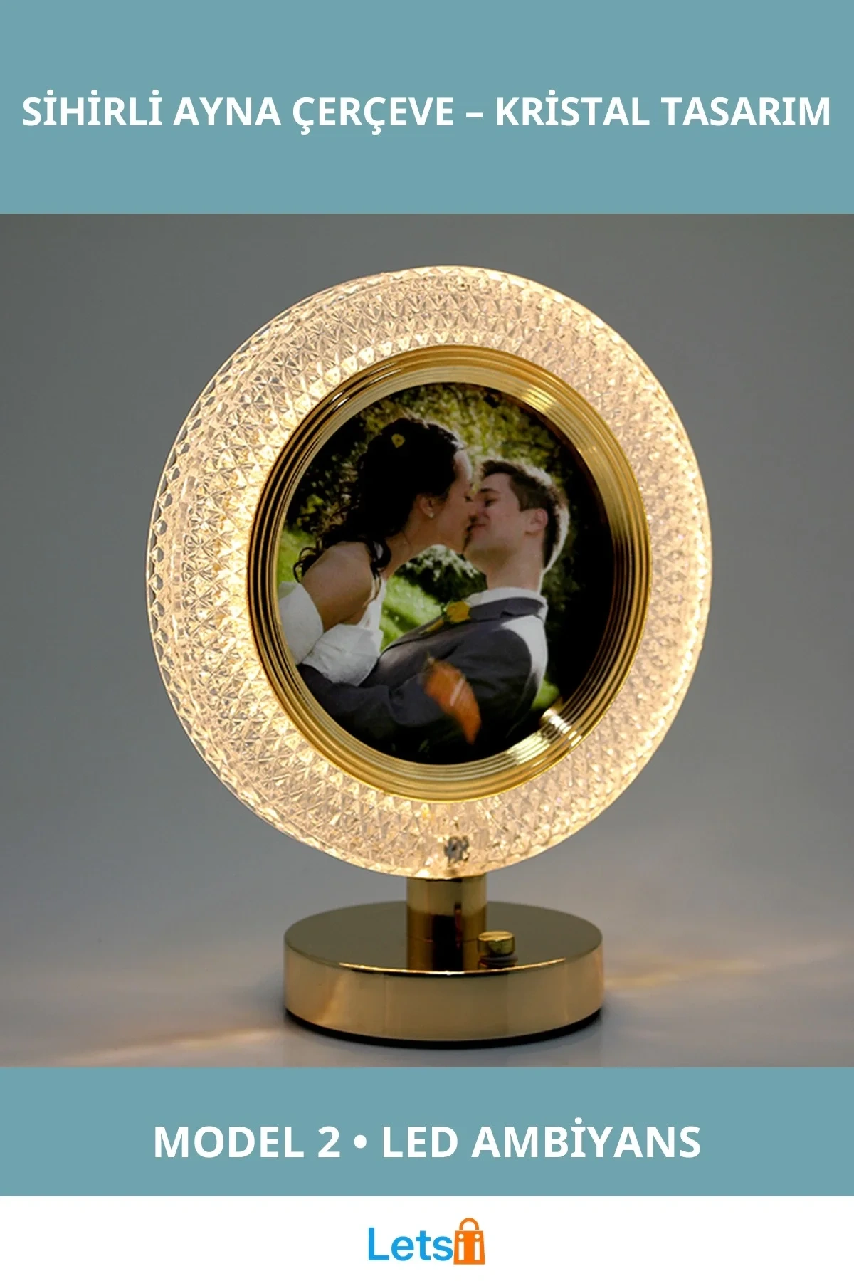 Şarjlı LED Işıklı Kristal Tasarımlı Sihirli Ayna Çerçeve