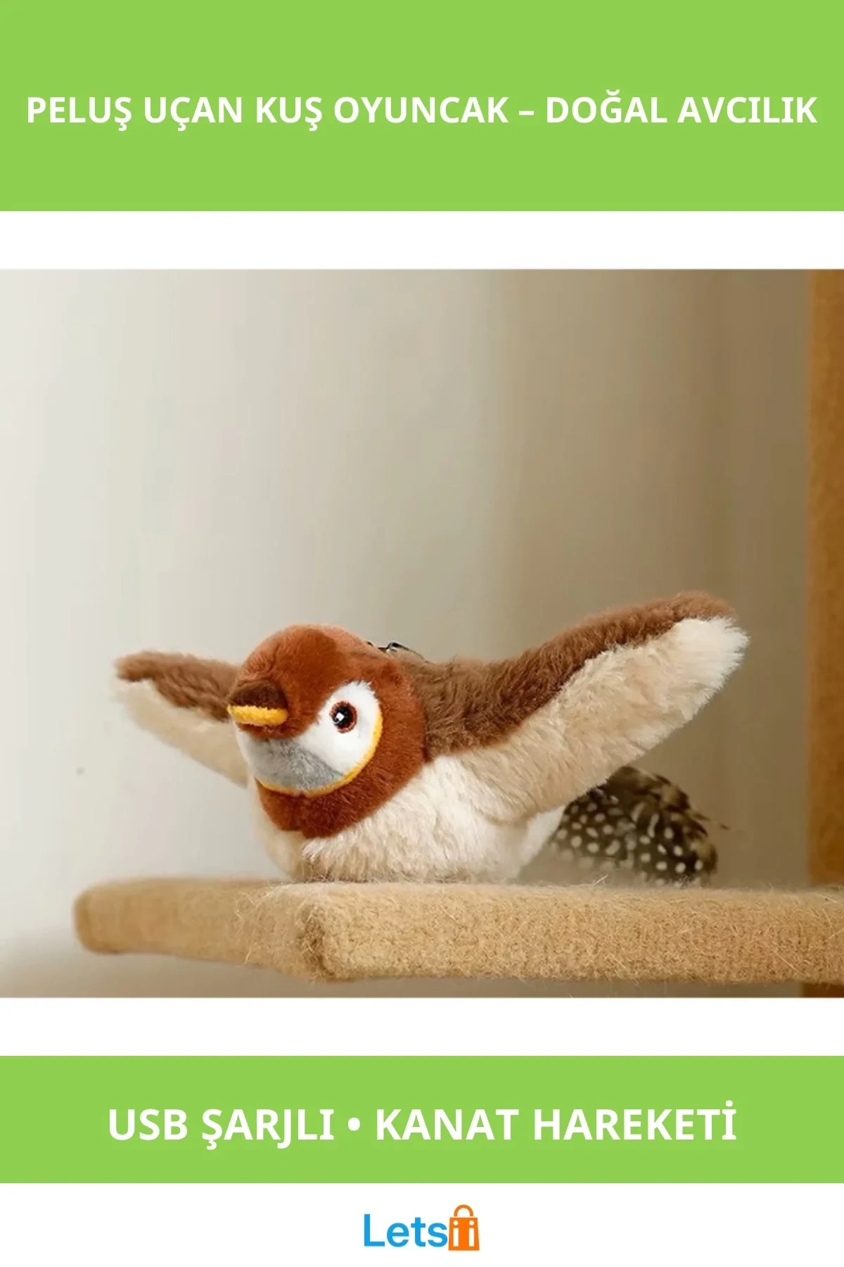 Şarjlı Peluş Uçan Kuş Oyuncak Kediler İçin Eğlenceli Av Aracı