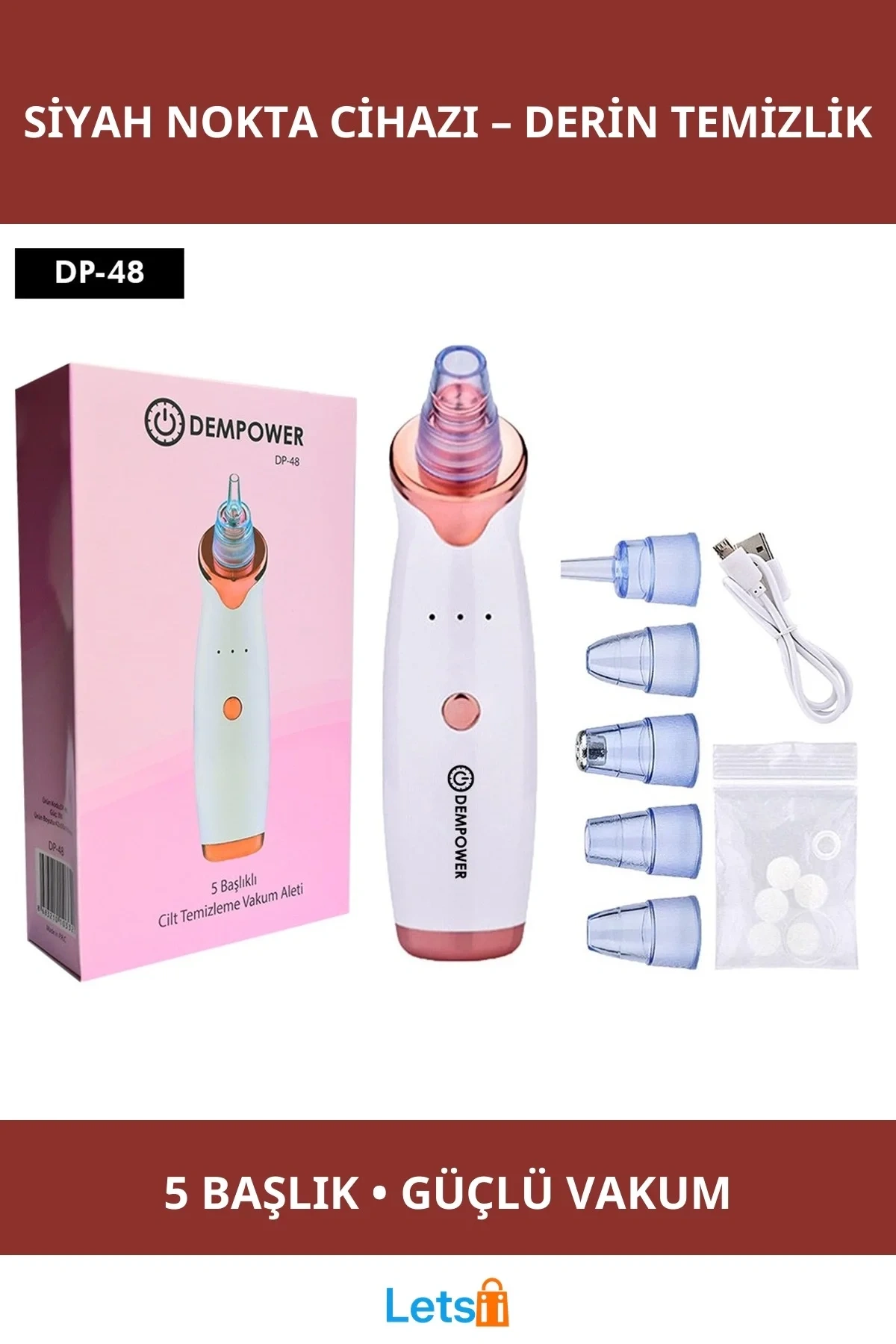 Şarjlı Siyah Nokta Temizleme Cihazı 5 Başlıklı Güçlü Emme