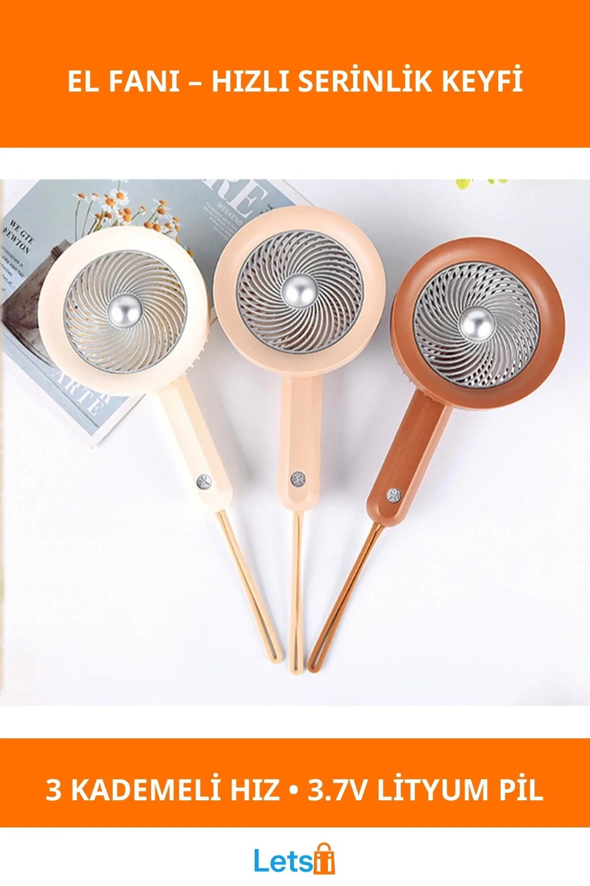 Şarjlı Taşınabilir Mini El Fanı 3 Kademeli Hız Ayarı