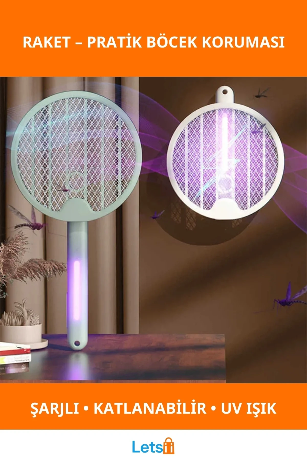 Şarjlı UV Katlanabilir Sivrisinek Öldürücü Raket