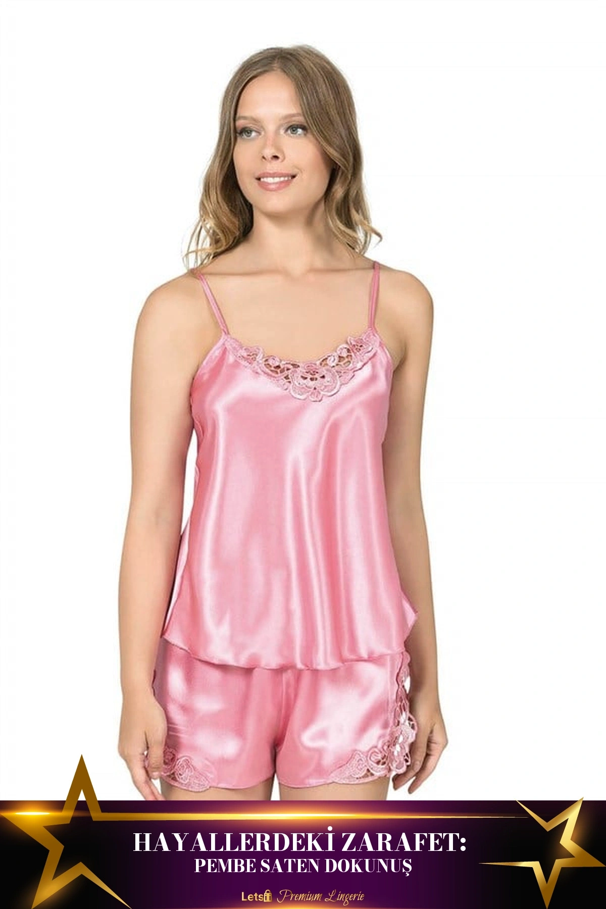 Saten Babydoll Şortlu Takım Pembe Renk