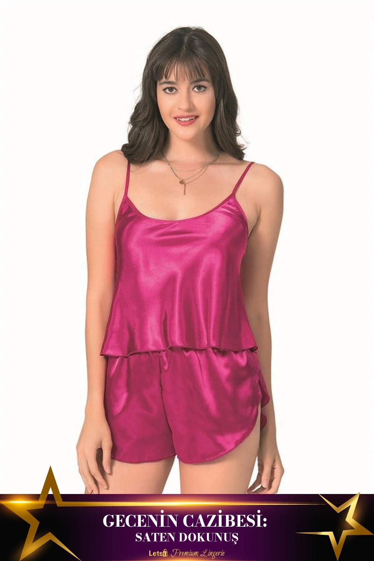 Saten Babydoll Şortlu Takım Vişne Renk