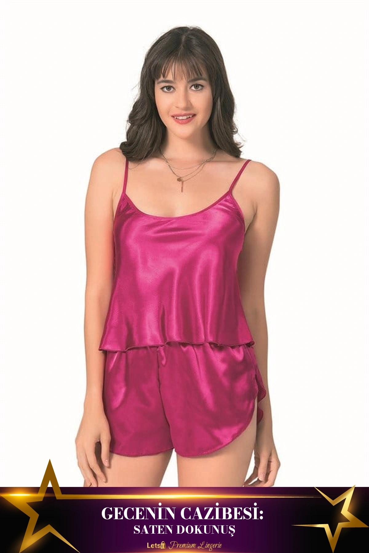 Saten Babydoll Şortlu Takım Vişne Renk