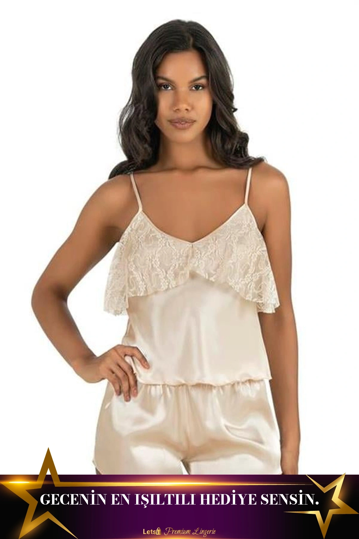 Saten Şortlu Kadın Takım Fil Dişi Renk