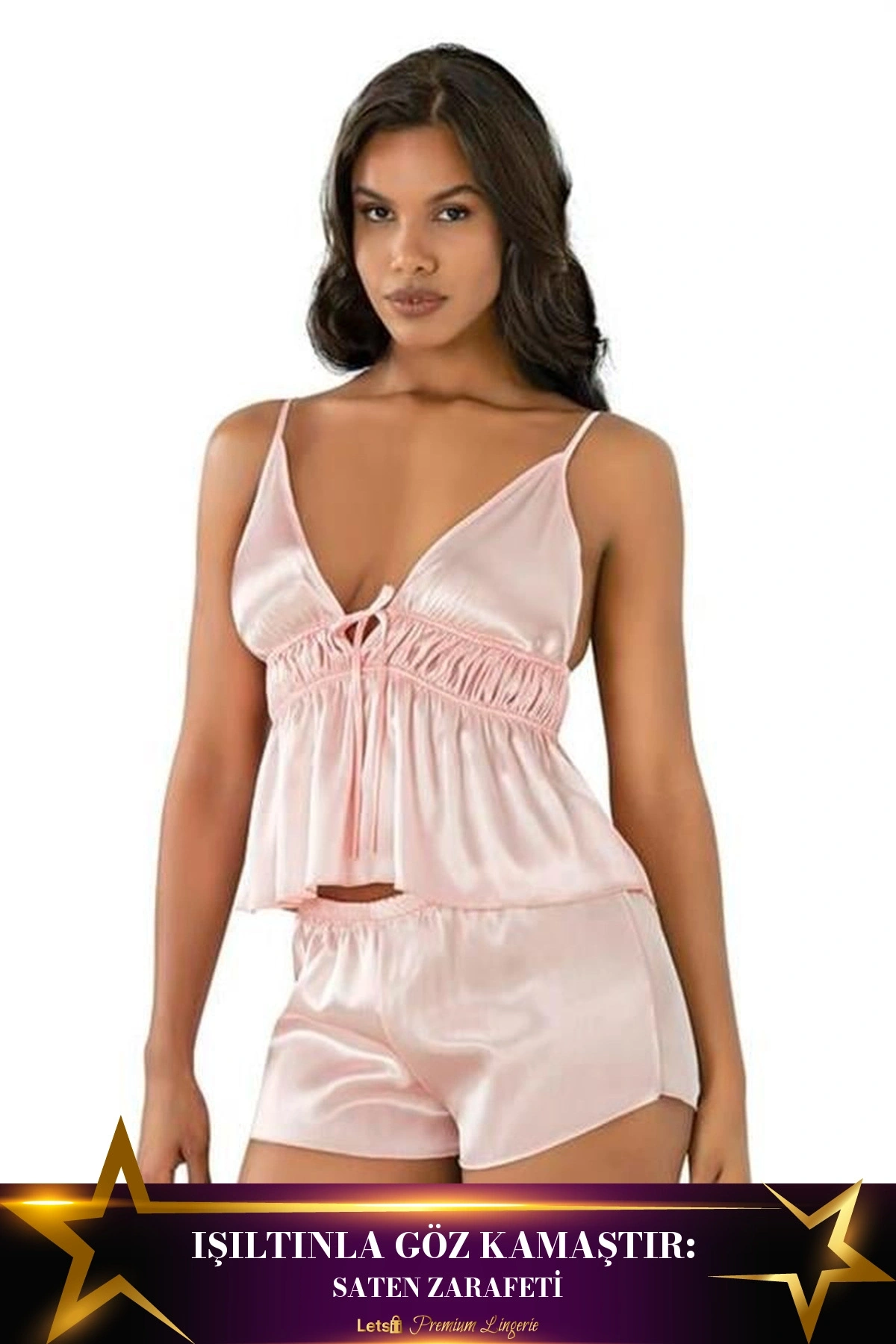 Saten Şortlu Rahat Kadın Takım Somon Renk