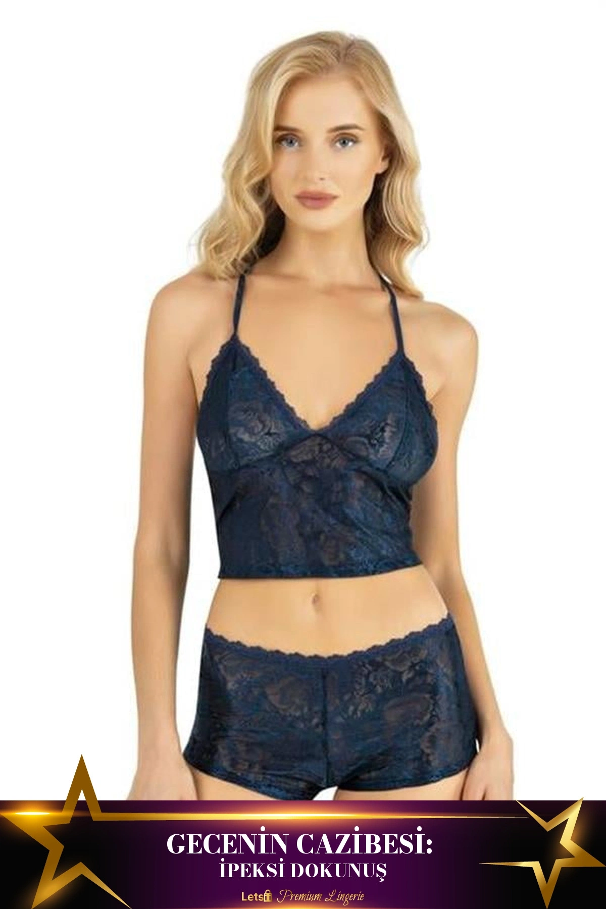 Saten Şortlu Takım İki Parça Konforlu Kesim Lacivert Renk