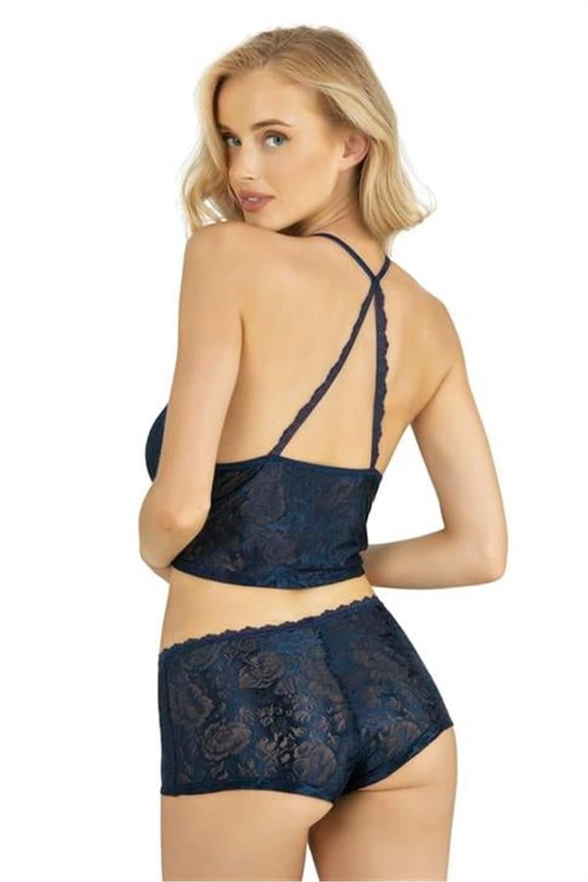 Saten Şortlu Takım İki Parça Konforlu Kesim Lacivert Renk