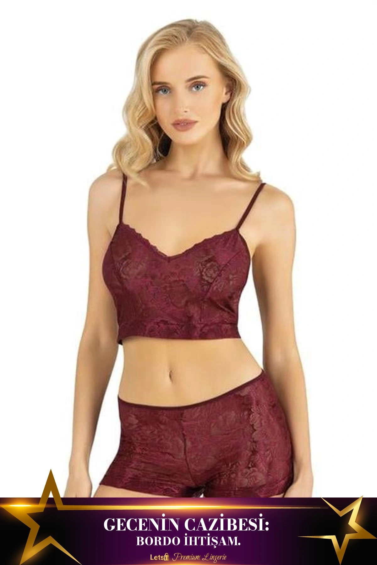 Saten Şortlu Takım İkili Takım Bordo Renk