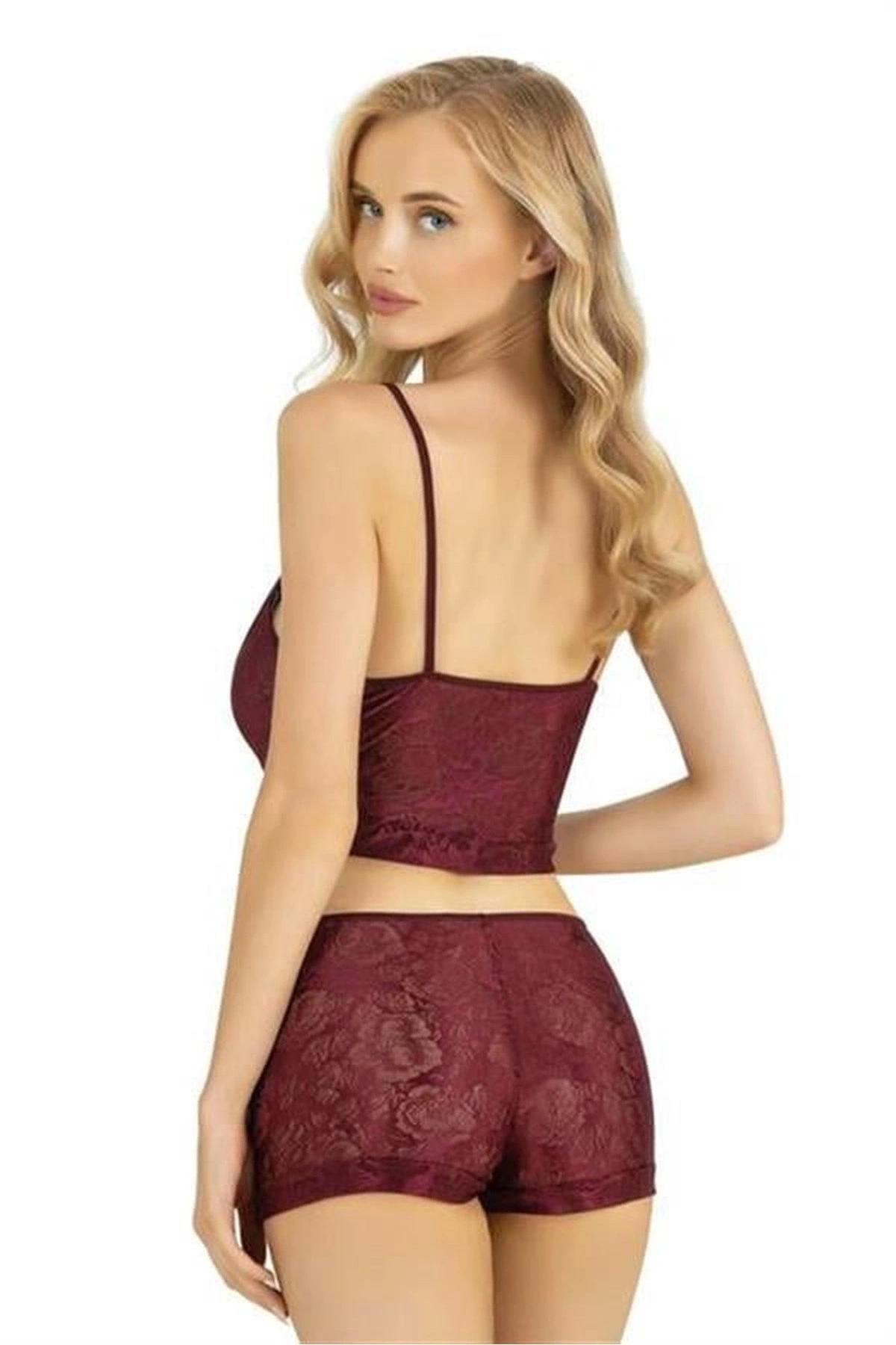 Saten Şortlu Takım İkili Takım Bordo Renk
