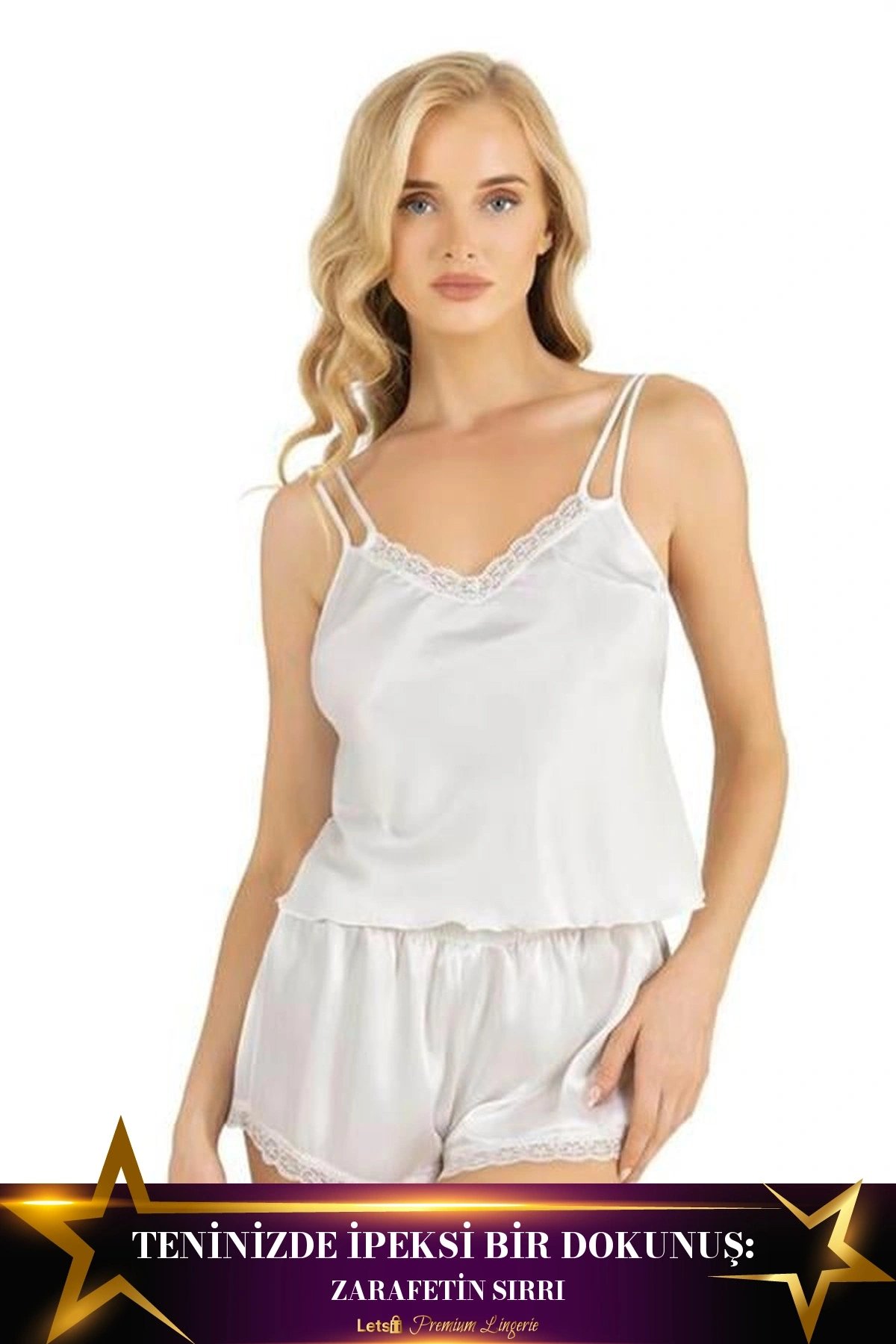 Saten Şortlu Takım İkili Takım Ekru Renk