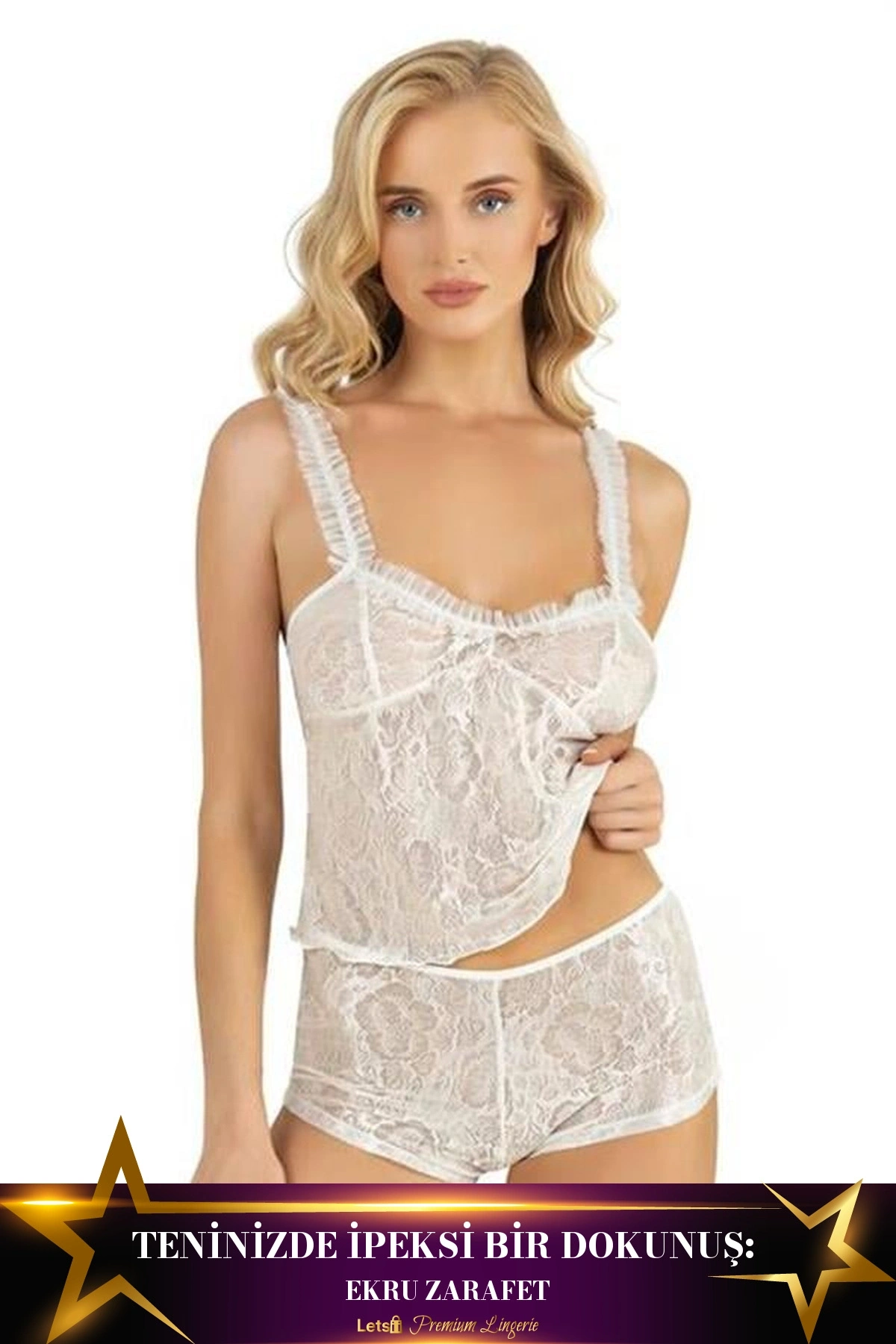 Saten Şortlu Takım İkili Takım Ekru Renk