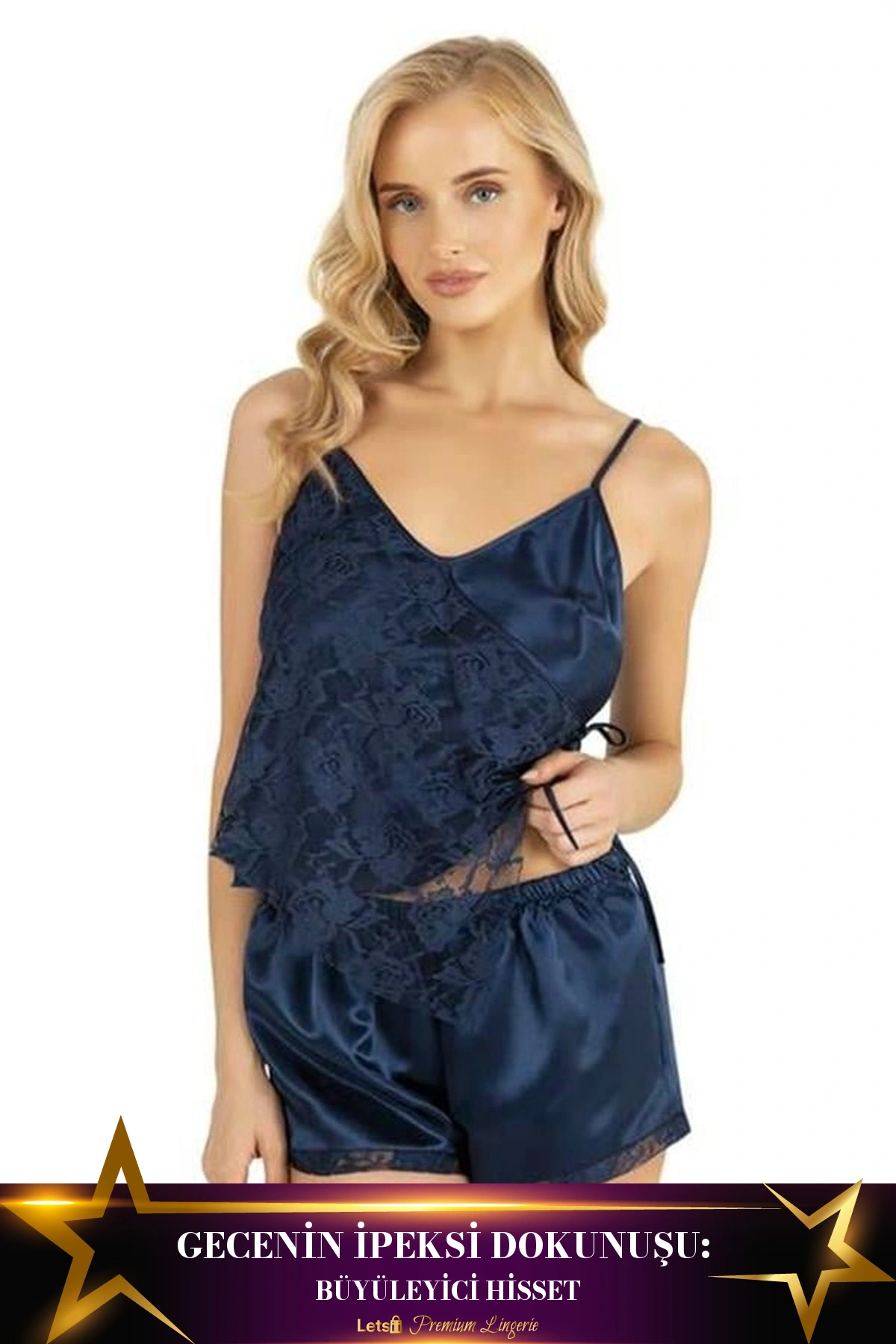 Saten Şortlu Takım İkili Takım Lacivert Renk