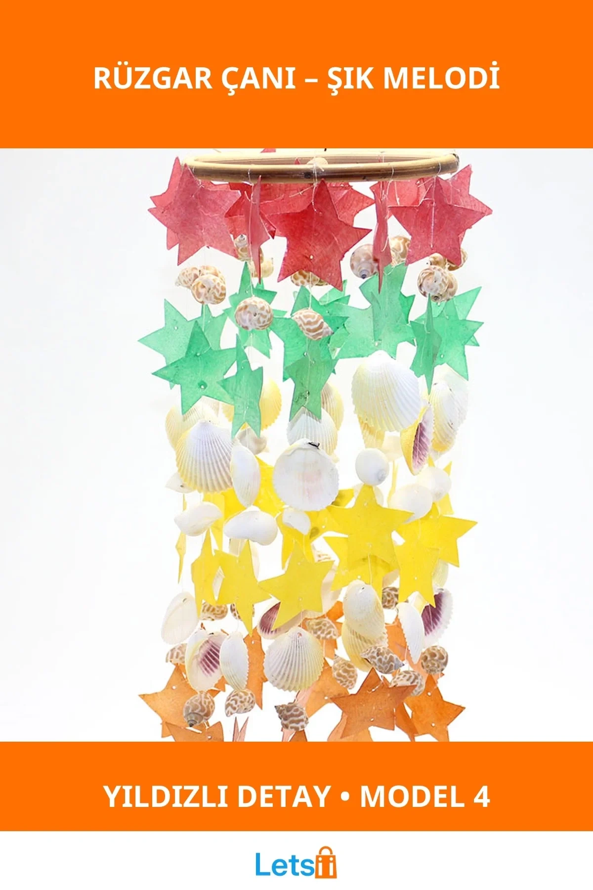 Sedefli Rüzgar Çanı Renkli Yıldızlı Bahçe ve Balkon Dekoru