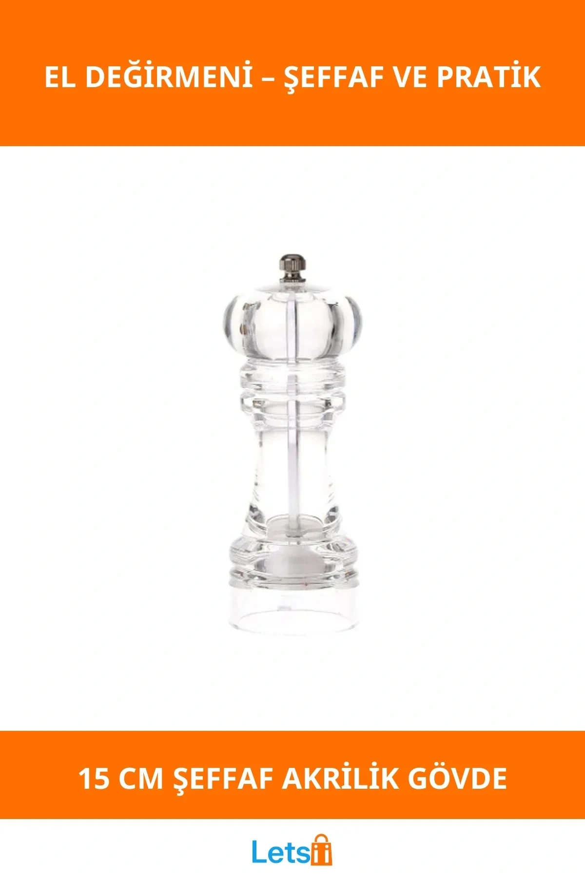 Şeffaf Akrilik El Değirmeni 15 cm Dayanıklı Baharat Öğütücü