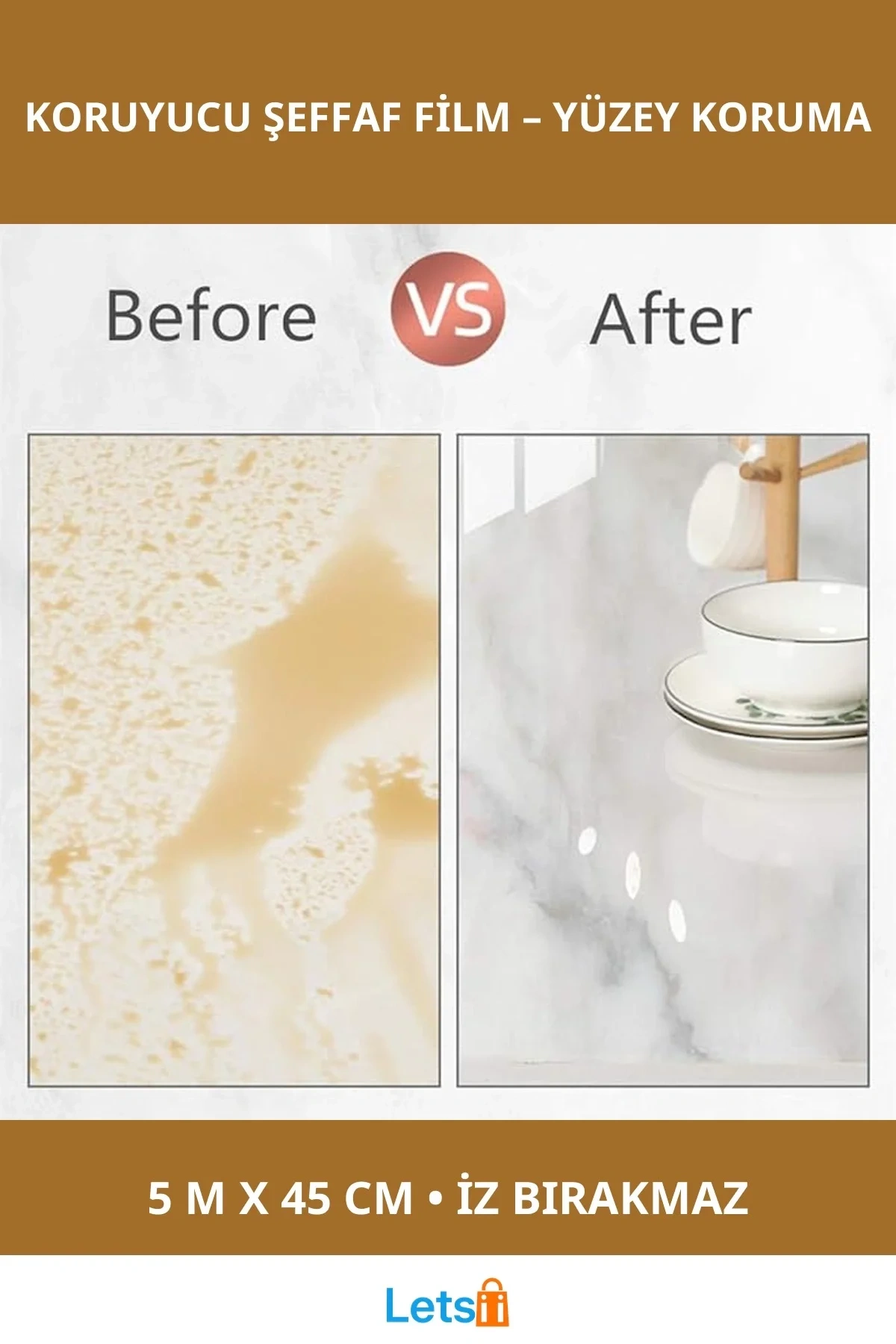 Şeffaf Koruyucu Film 5 Metre x 45 Cm Suya Dayanıklı UV Dirençli