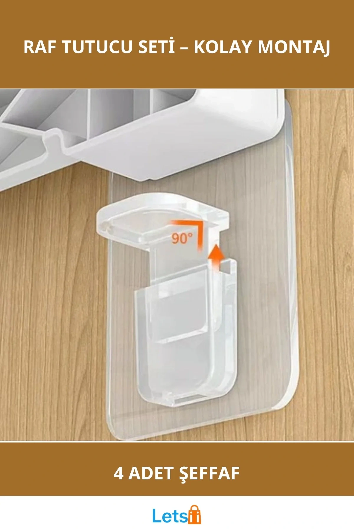 Şeffaf Yapışkanlı Raf Tutucu Klips 4 Adet