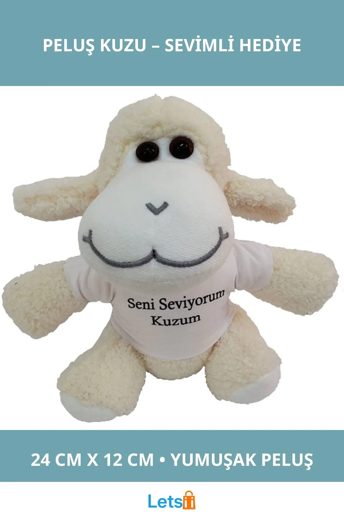 Seni Seviyorum Kuzum Tişörtlü Yumuşak Peluş Kuzu Oyuncak 24 cm