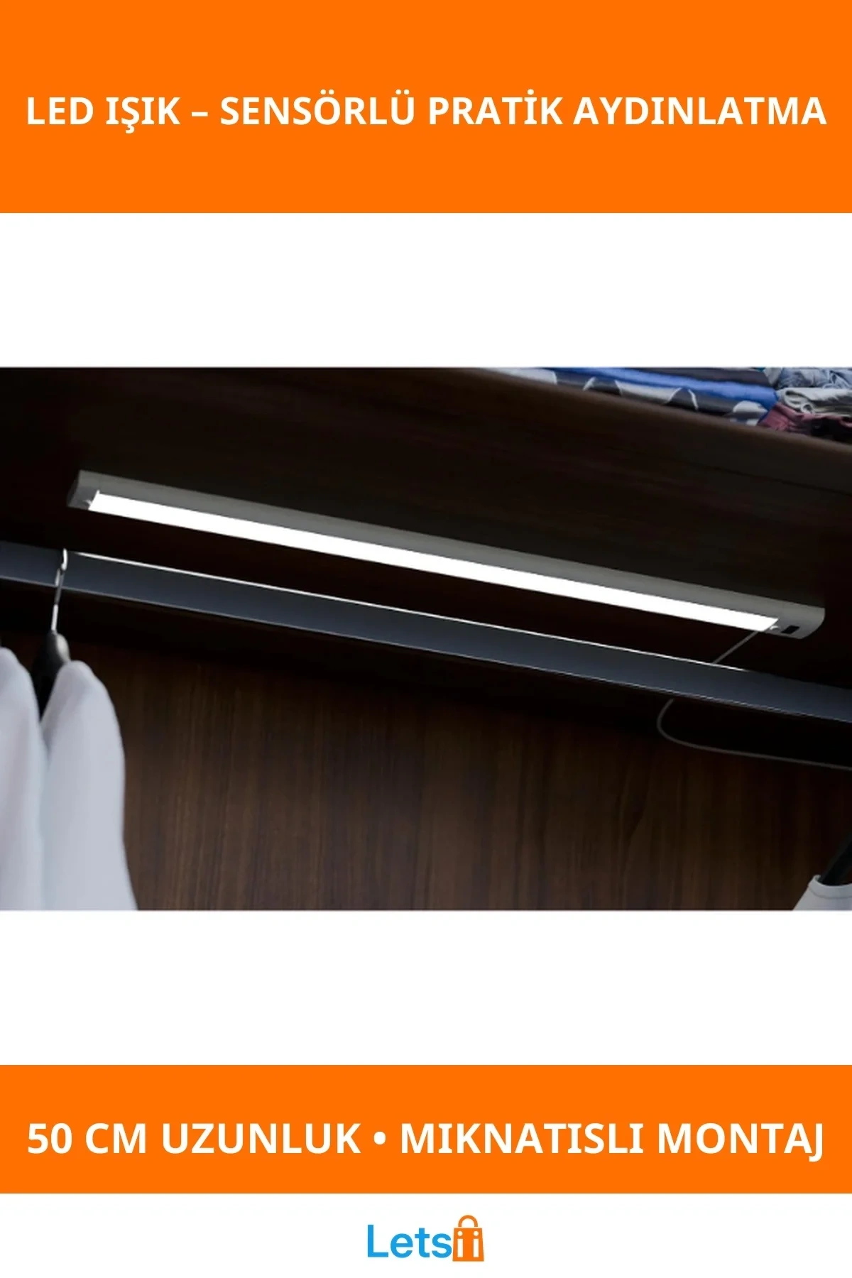 Sensörlü Şarjlı Mıknatıslı Uzun LED Işık 50 cm