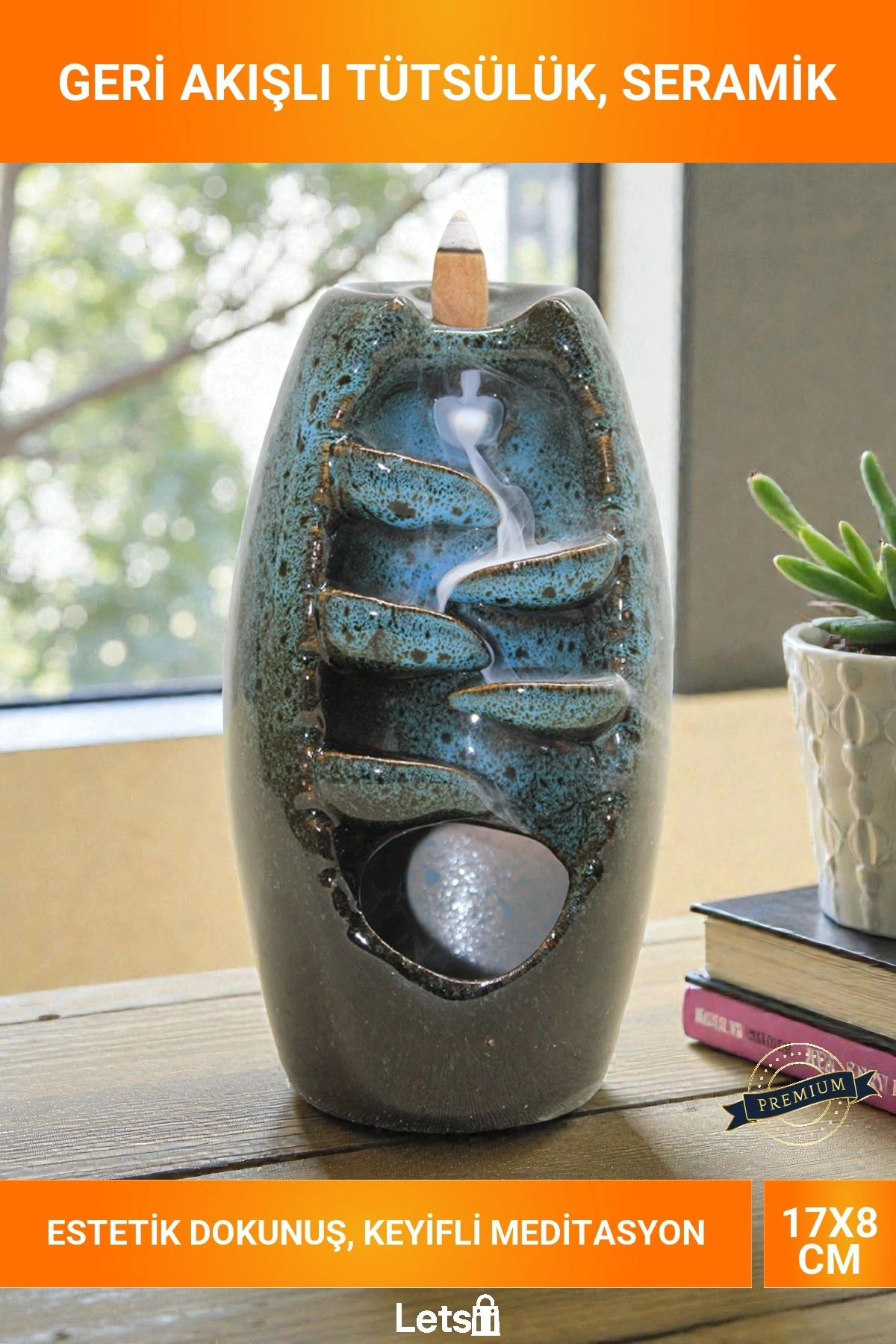 Seramik Geri Akışlı Tütsülük Şelale Efektli Dekoratif Tütsülük