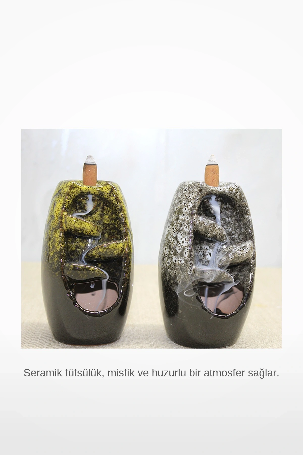 Seramik Geri Akışlı Tütsülük Şelale Efektli Dekoratif Tütsülük