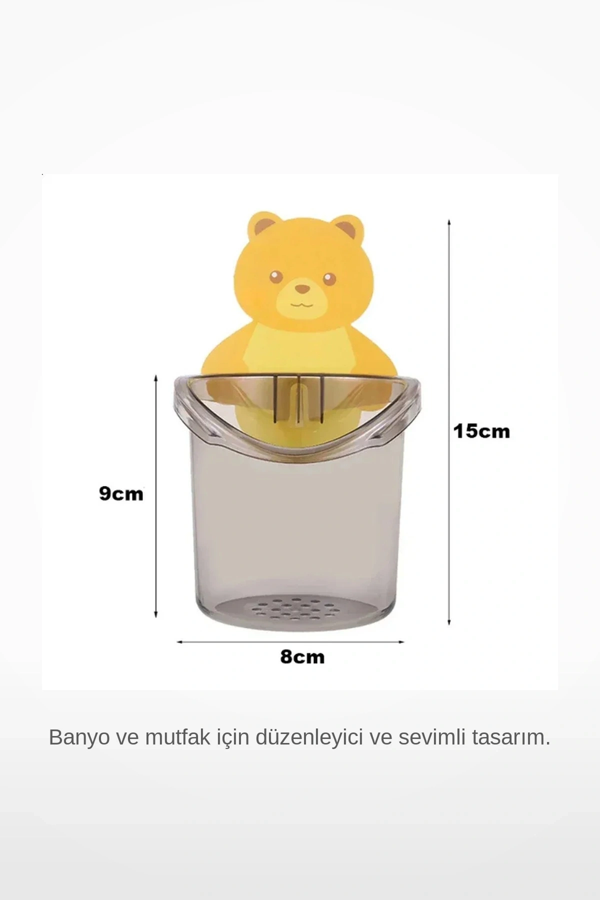 Sevimli Ayı Figürlü Duvara Asılabilir Plastik Banyo Organizeri Diş Fırçalık