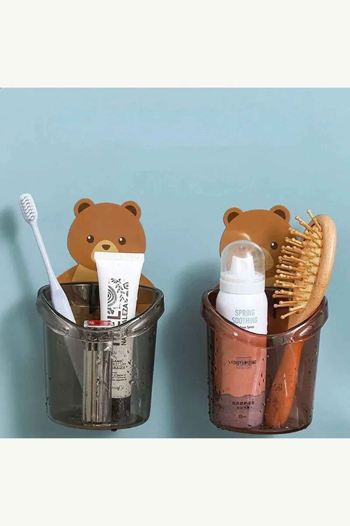 Sevimli Ayı Figürlü Duvara Asılabilir Plastik Banyo Organizeri Diş Fırçalık