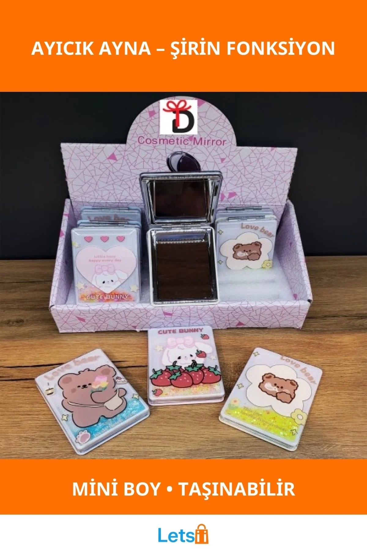 Sevimli Ayıcık Tasarımlı Fonksiyonel Ayna 8.5x6 cm