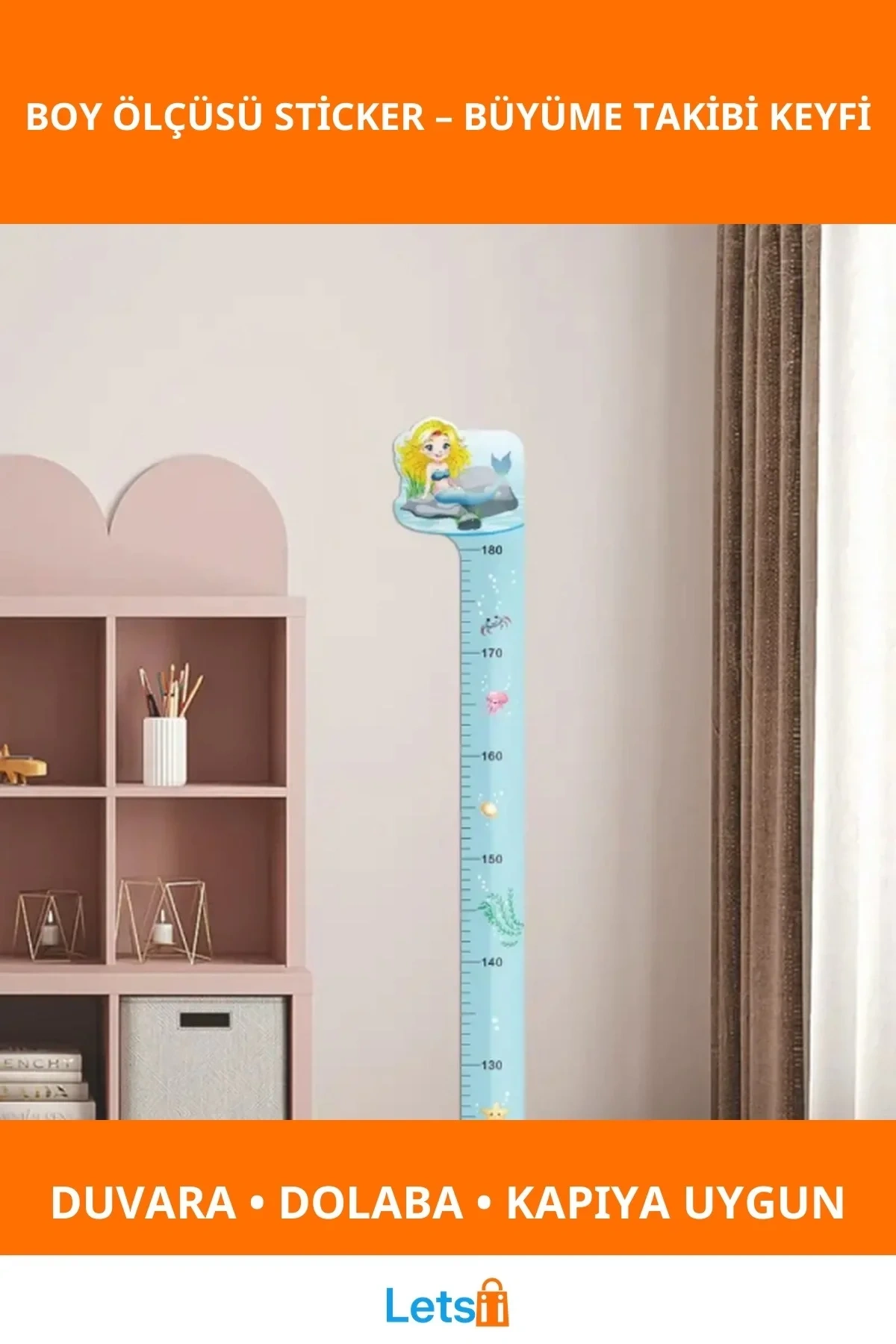 Sevimli Deniz Kızı Boy Ölçüsü Sticker Çocuk Odası Dekorasyonu