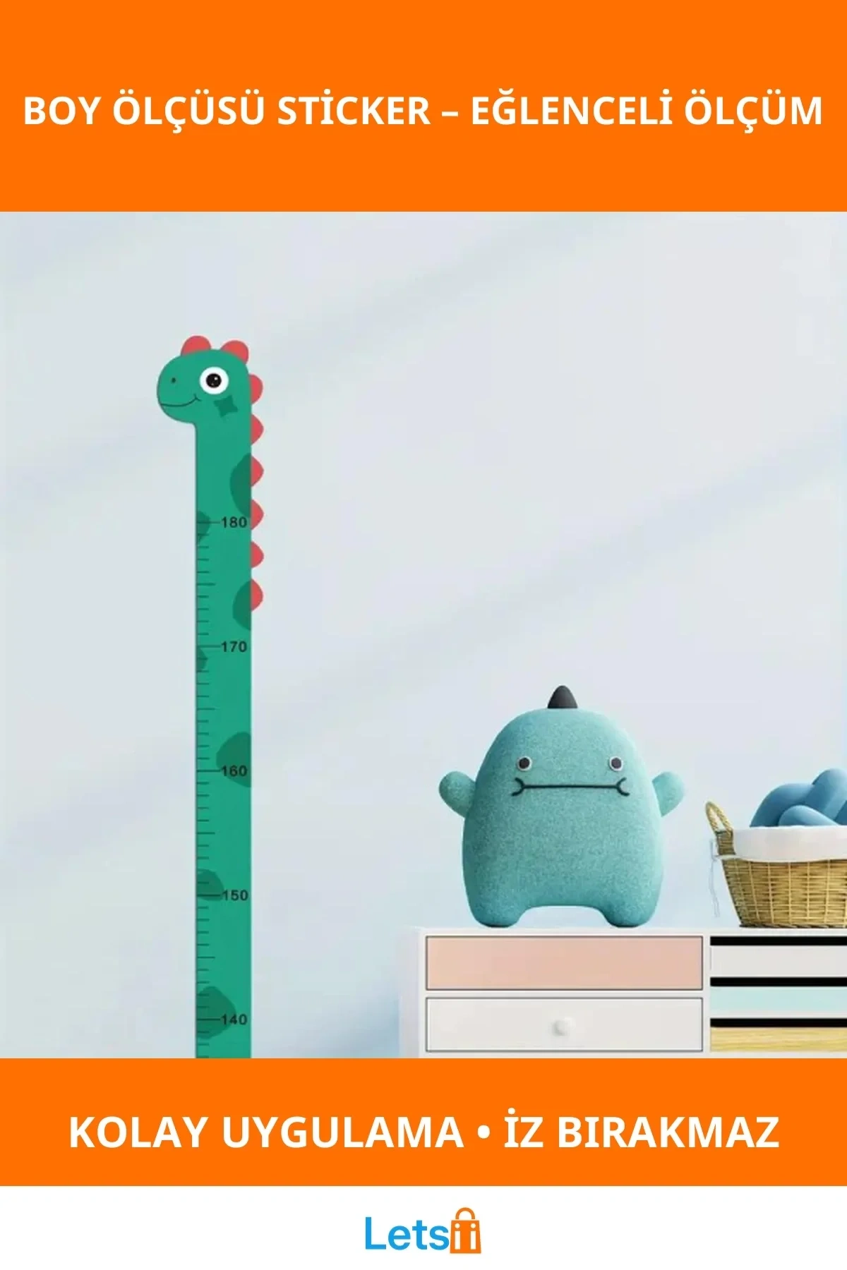 Sevimli Dinozor Boy Ölçüsü Sticker Çocuk Odası Dekoru