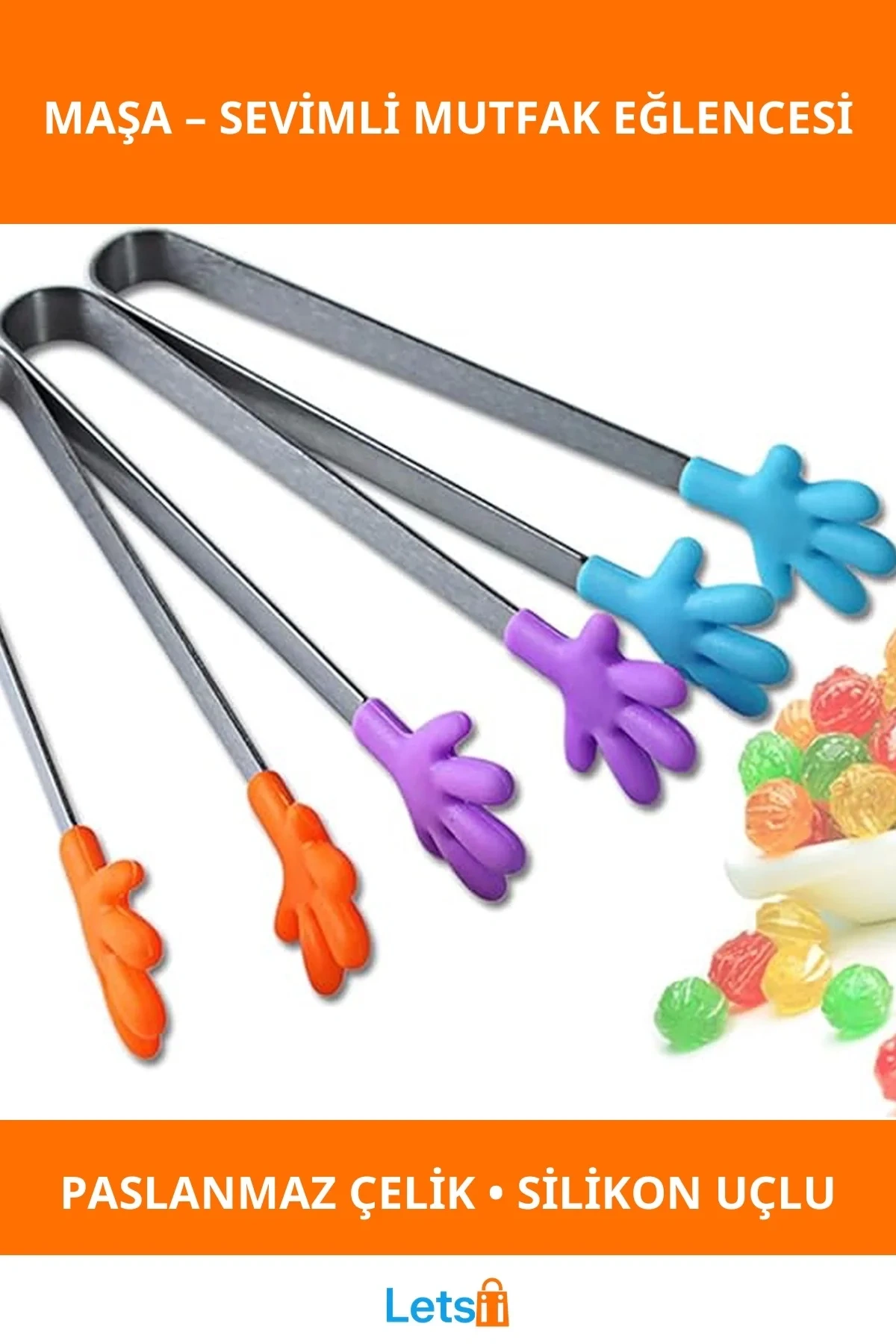 Sevimli El Şeklinde Isıya Dayanıklı Paslanmaz Çelik Silikon Maşa