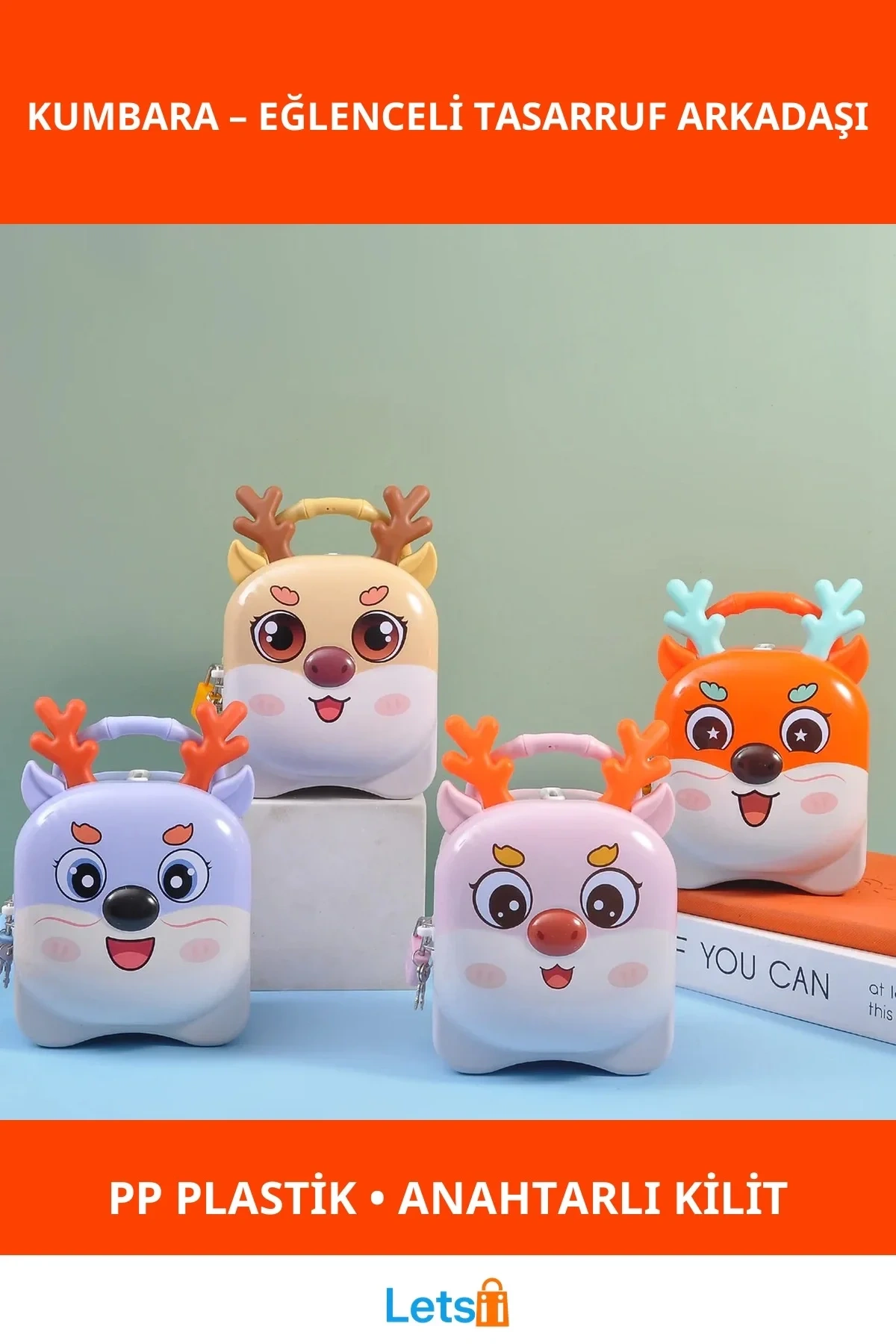 Sevimli Geyik Kumbara Eğlenceli Tasarruf Arkadaşı Pembe PP Plastik