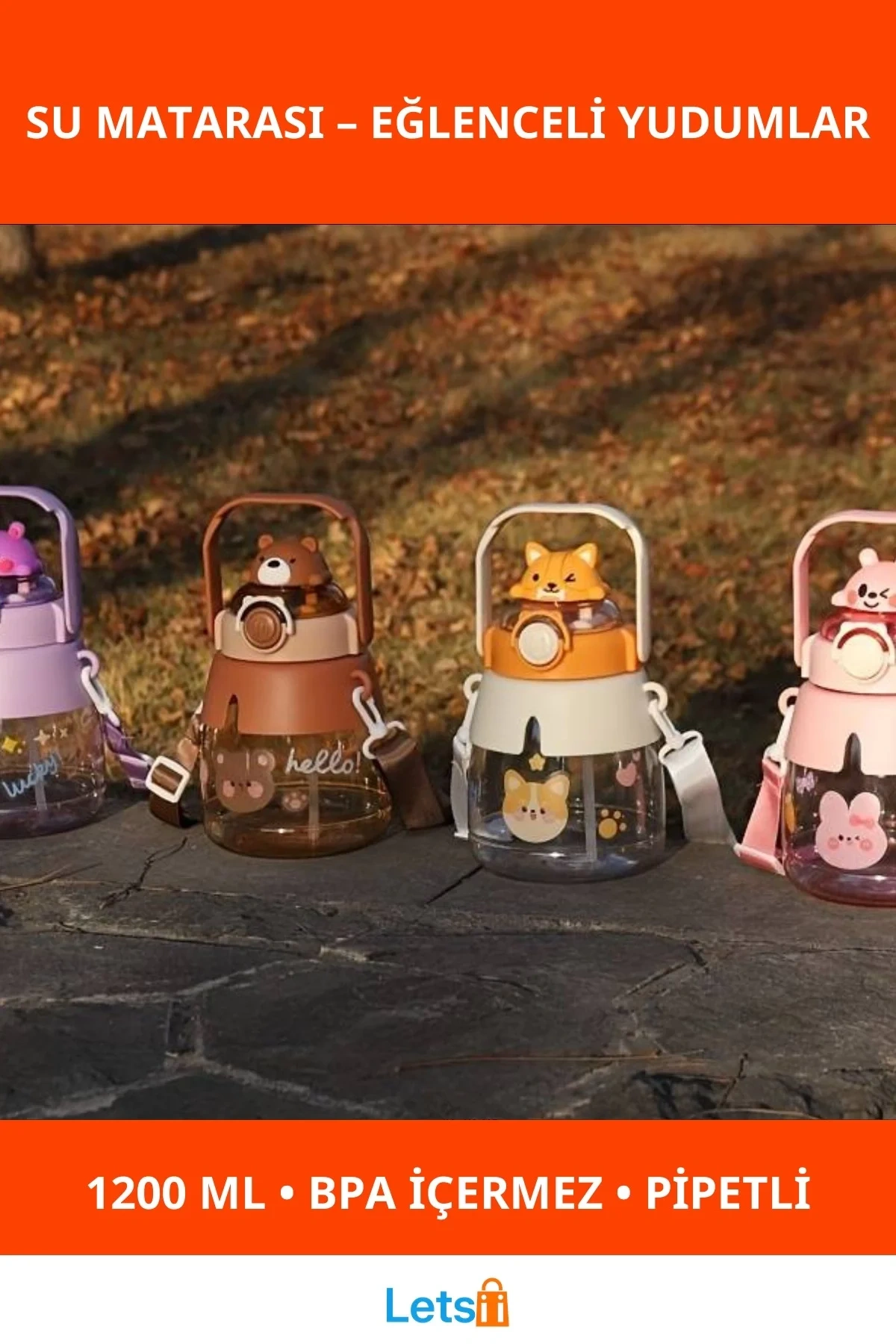 Sevimli Hayvan Figürlü Sızdırmaz 1200 ml Su Matarası