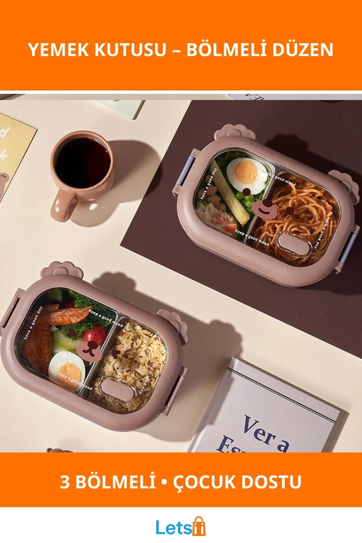 Sevimli Hayvan Tasarımlı Bölmeli Paslanmaz Çelik Yemek Kutusu