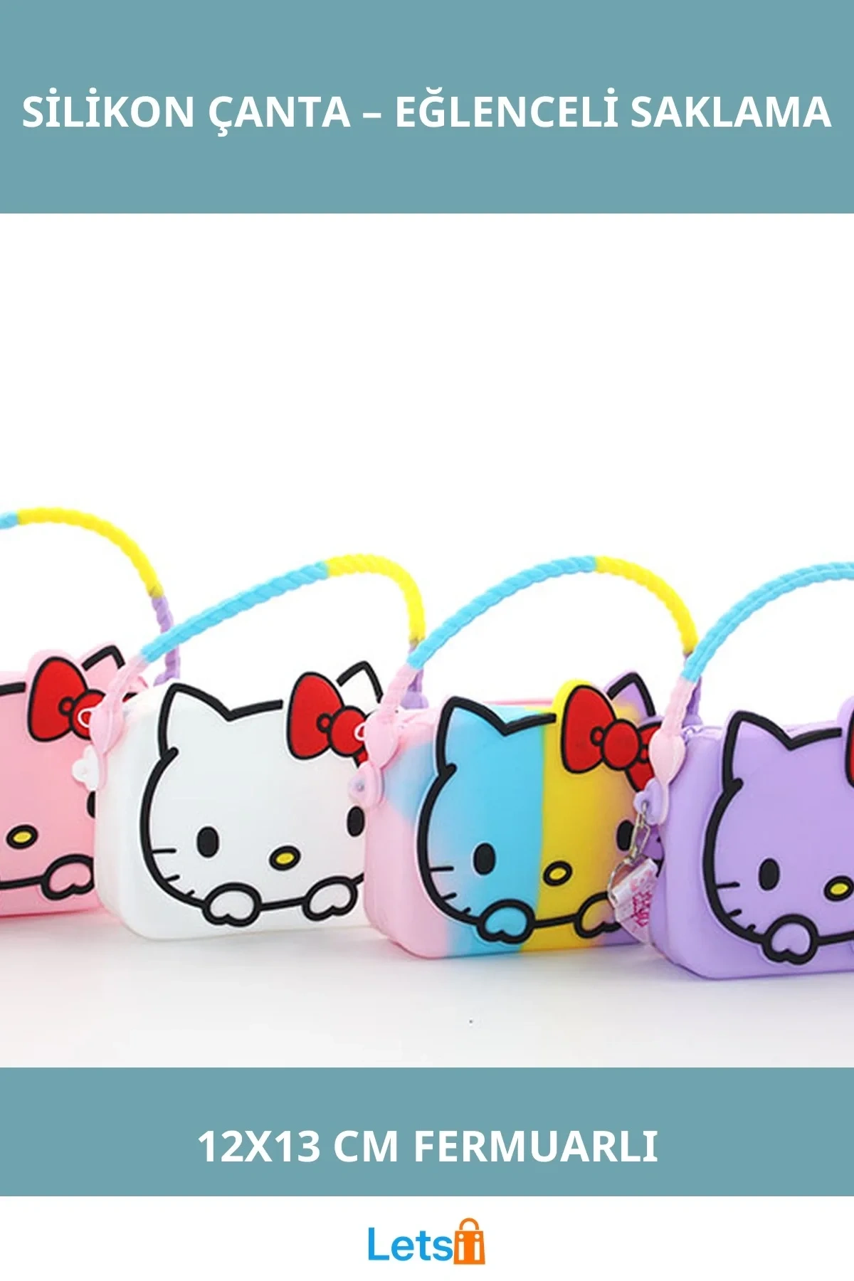 Sevimli Hello Kitty Silikon Mini Çanta 12x13 cm