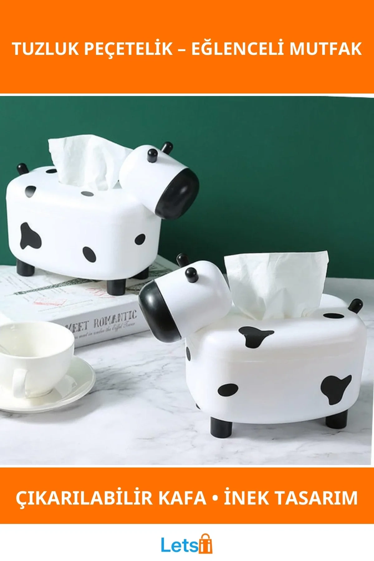 Sevimli İnek Tasarımlı Mıknatıslı Tuzluk ve Peçetelik