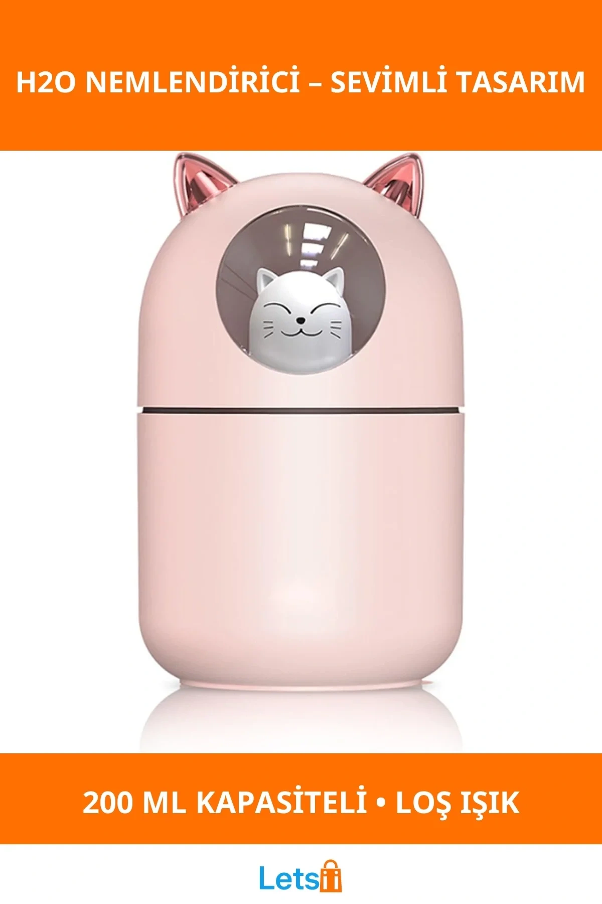 Sevimli Kedi Tasarımlı H2O Nemlendirici Sessiz USB İle Çalışan Estetik Cihaz