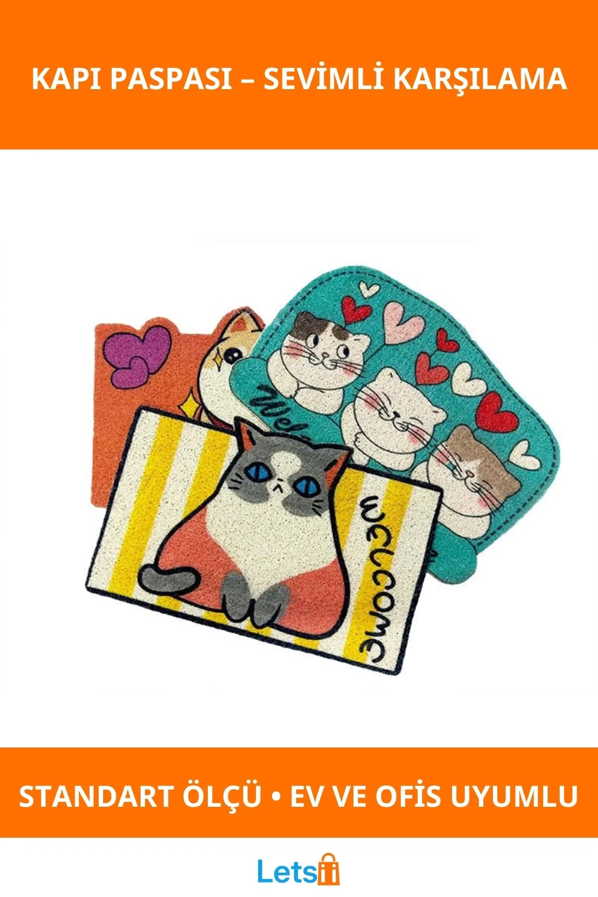 Sevimli Kedi ve Köpek Tasarımlı Renkli Kapı Paspası