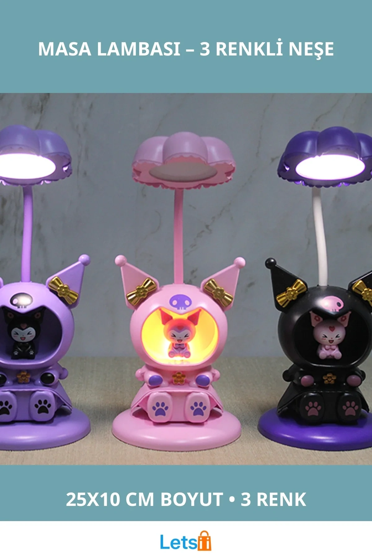 Sevimli Kuromi Figürlü Masa Lambası Renkli 25x10 cm