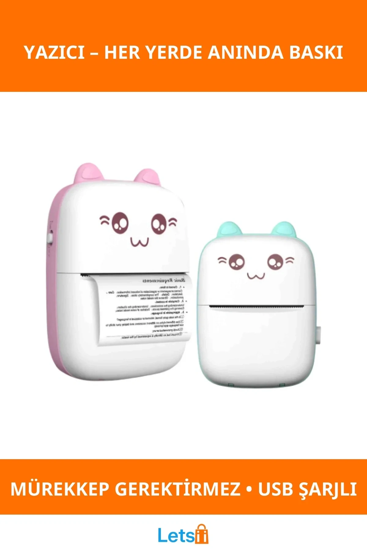 Sevimli Mini Taşınabilir Bluetooth Yazıcı Printer 57x30 mm