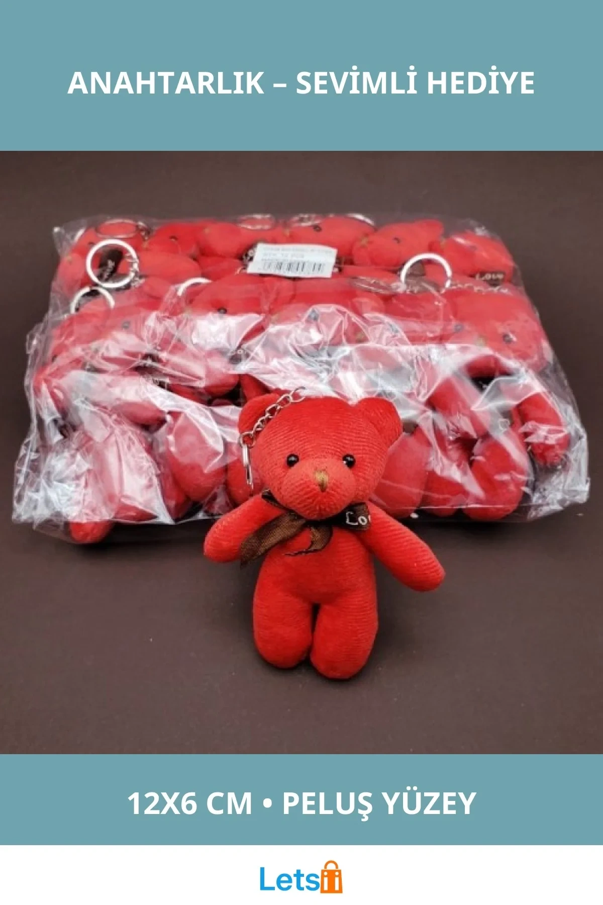 Sevimli Peluş Ayıcık Anahtarlık Kırmızı 12x6 cm