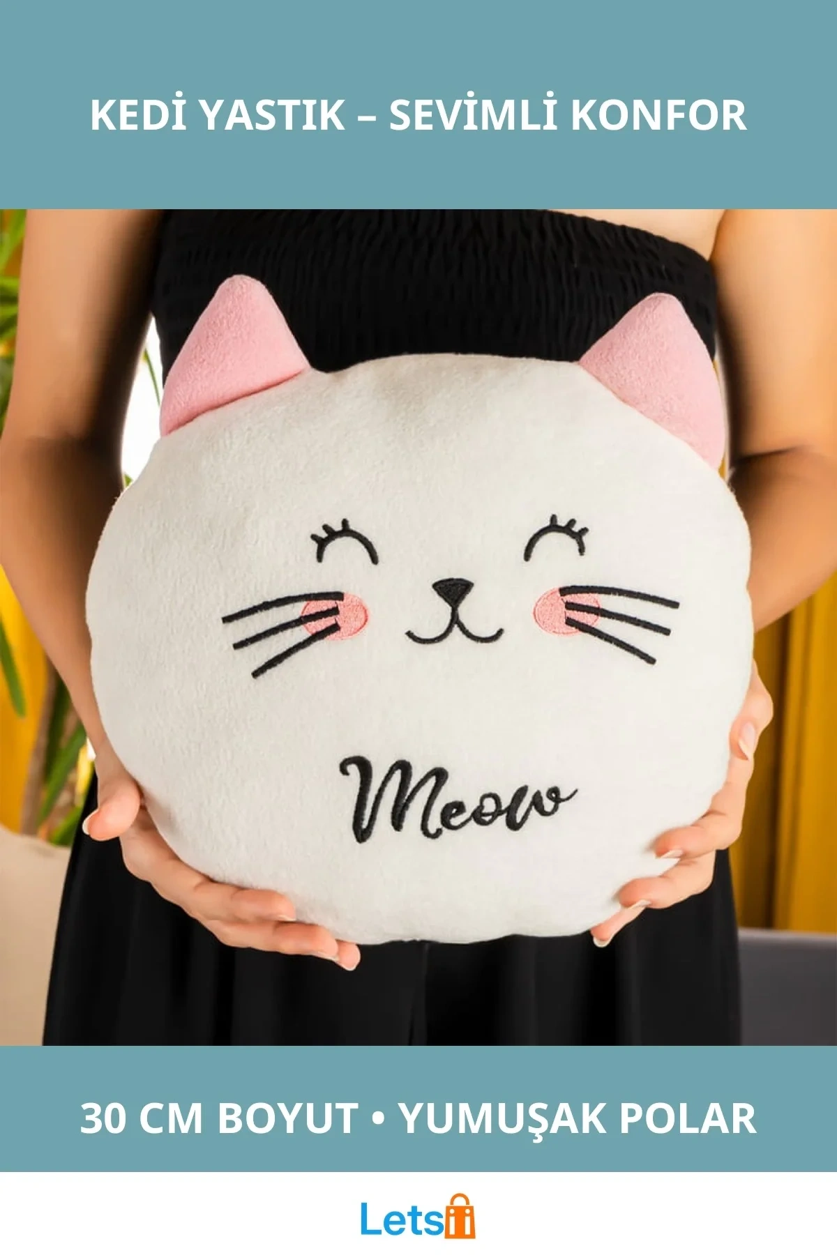 Sevimli Peluş Kedi Yastık 30 cm Kaliteli Polar Kumaş