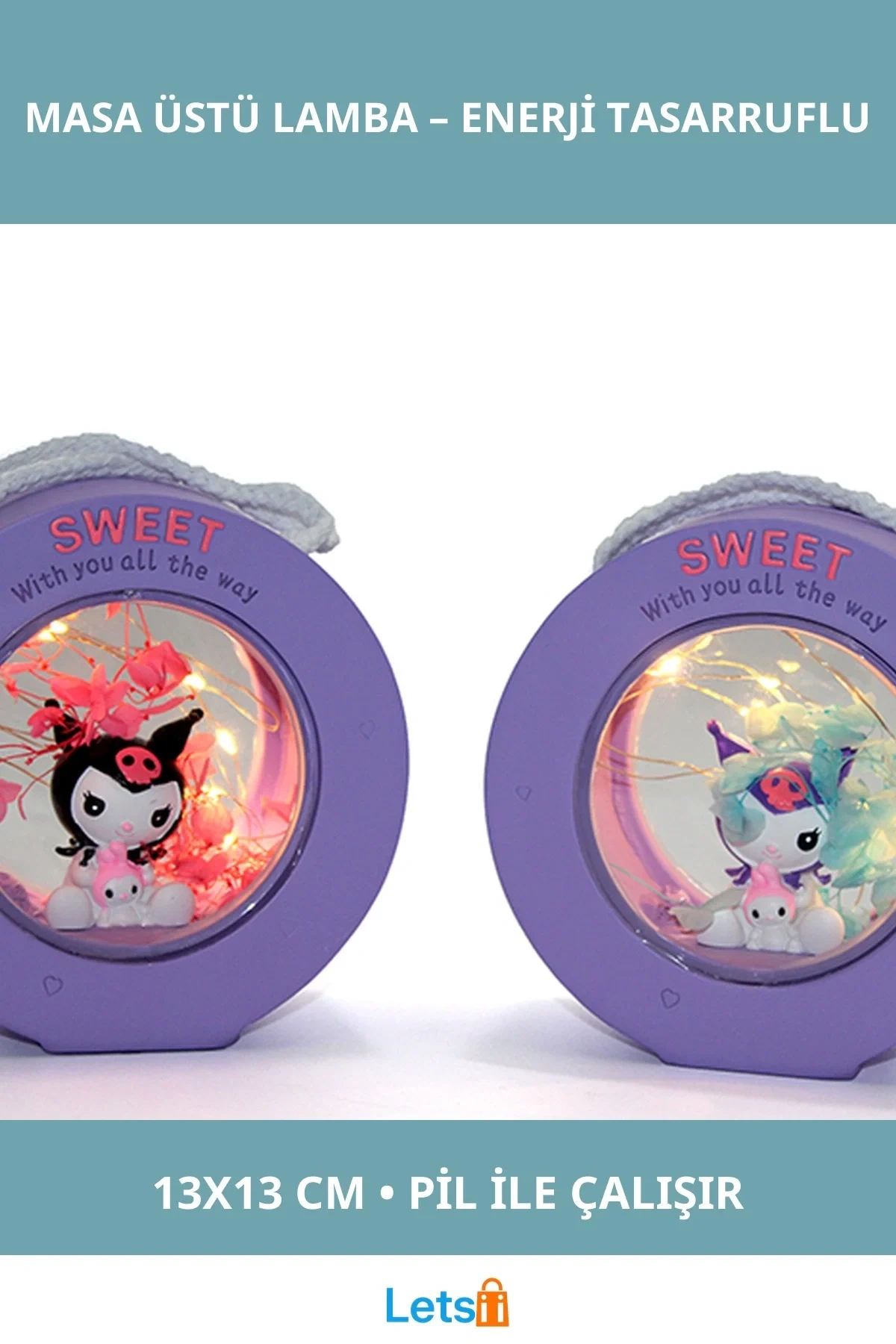 Sevimli Polyester Kuromi Masa Üstü Lamba 13x13cm Kablosuz