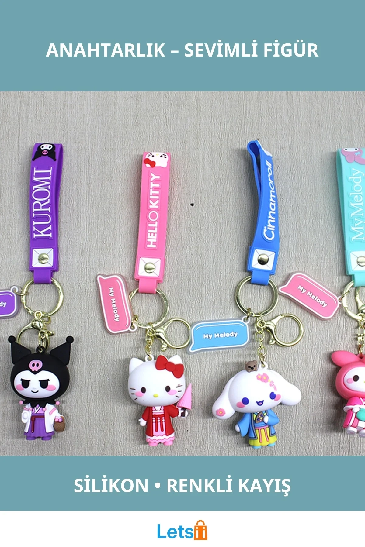 Sevimli Silikon Kuromi, Hello Kitty ve My Melody Anahtarlık