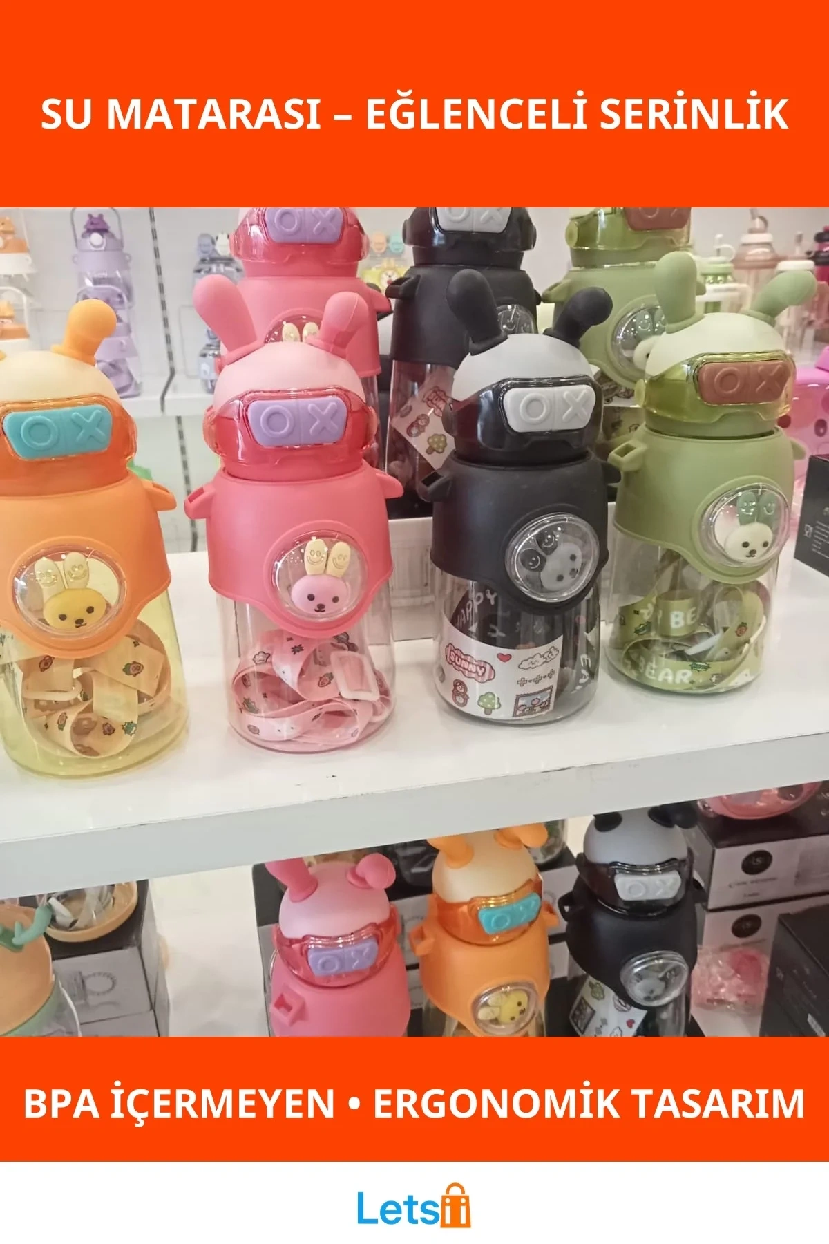 Sevimli Tavşan Tasarımlı BPA İçermeyen Sızdırmaz Su Matara