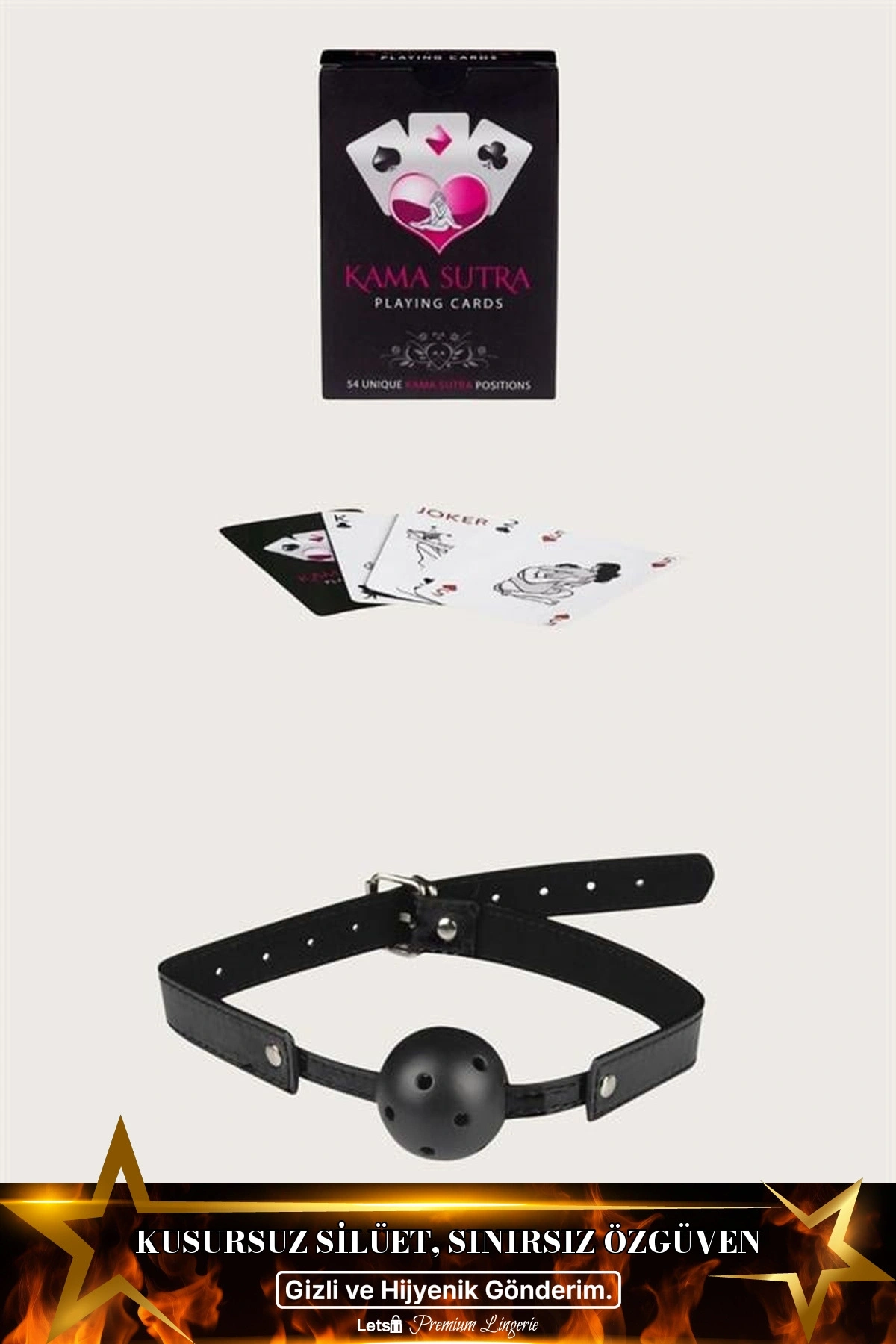 Sexy Görselli Kama Sutra Oyun Kartı Ağız Topu Set Siyah Renk
