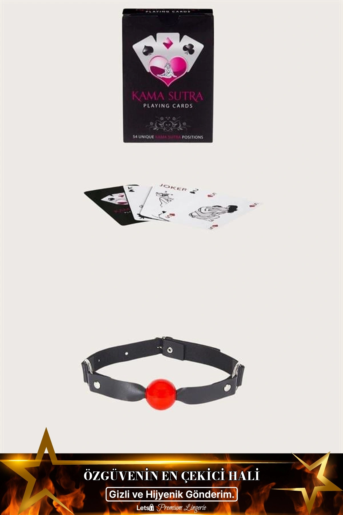 Sexy Görselli Kama Sutra Oyun Kartı Ağız Topu Set Standart Renk