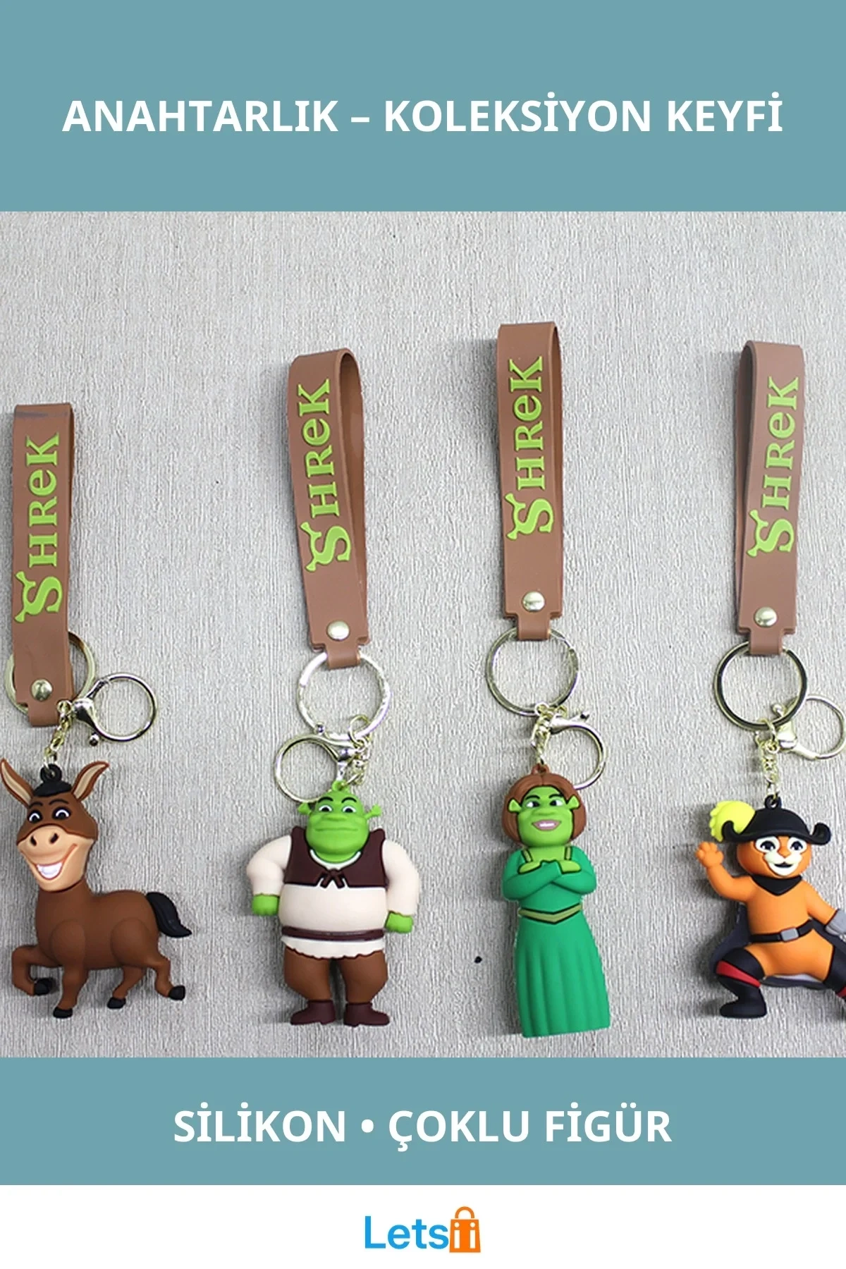 Shrek Karakterlerini İçeren Eğlenceli Silikon Anahtarlık